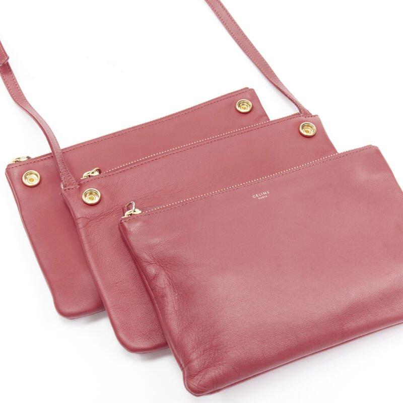OLD CELINE Phoebe Philo Trio red gold zip triple snap pouch crossbody bag For Sale 2