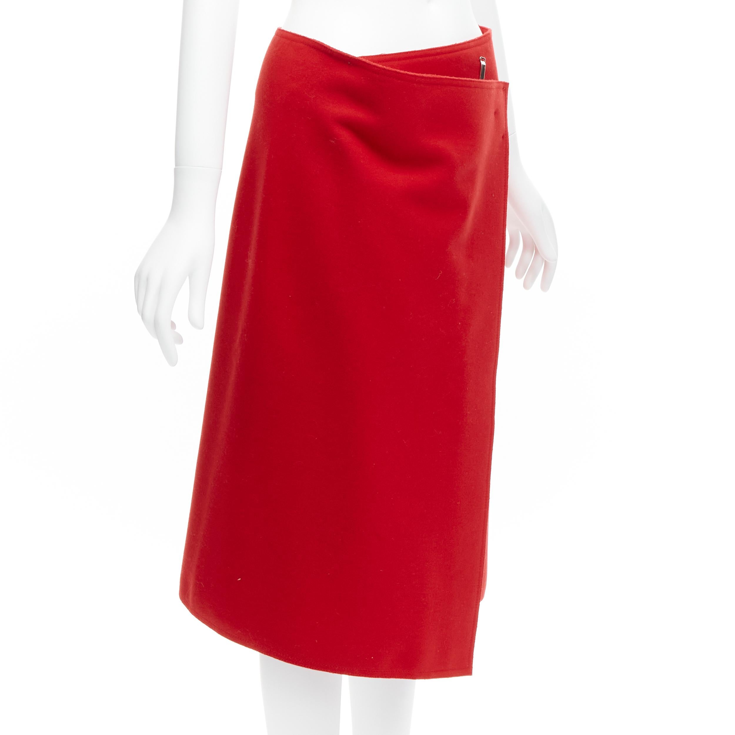 OLD CELINE Phoebe Philo  virgin wool minimal exposed hook bar wrap skirt FR38 M In Excellent Condition For Sale In Hong Kong, NT