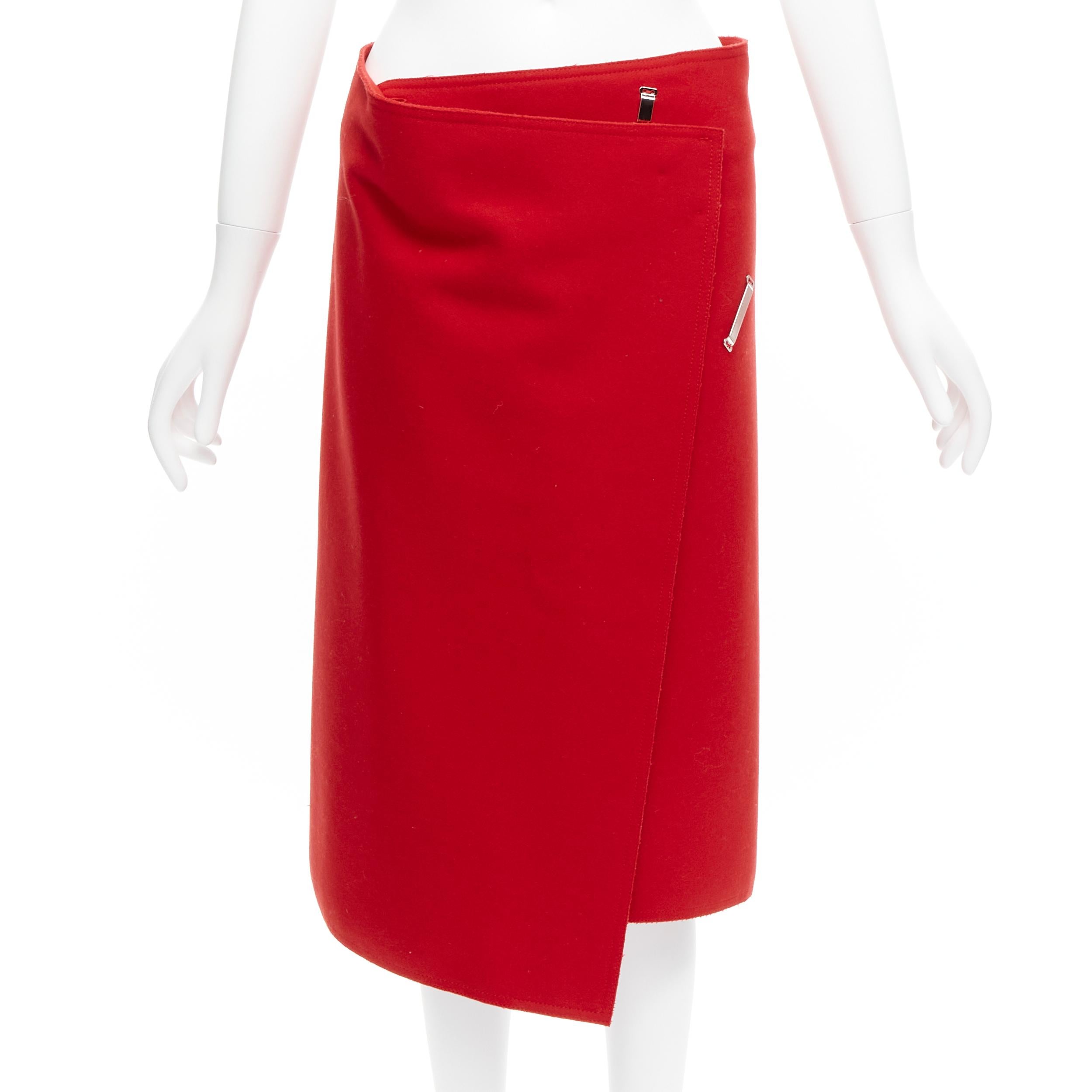 OLD CELINE Phoebe Philo  virgin wool minimal exposed hook bar wrap skirt FR38 M For Sale