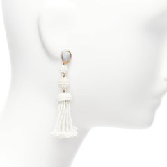 OLD CELINE Phoebe Philo white beaded tassel drop earrings Pair