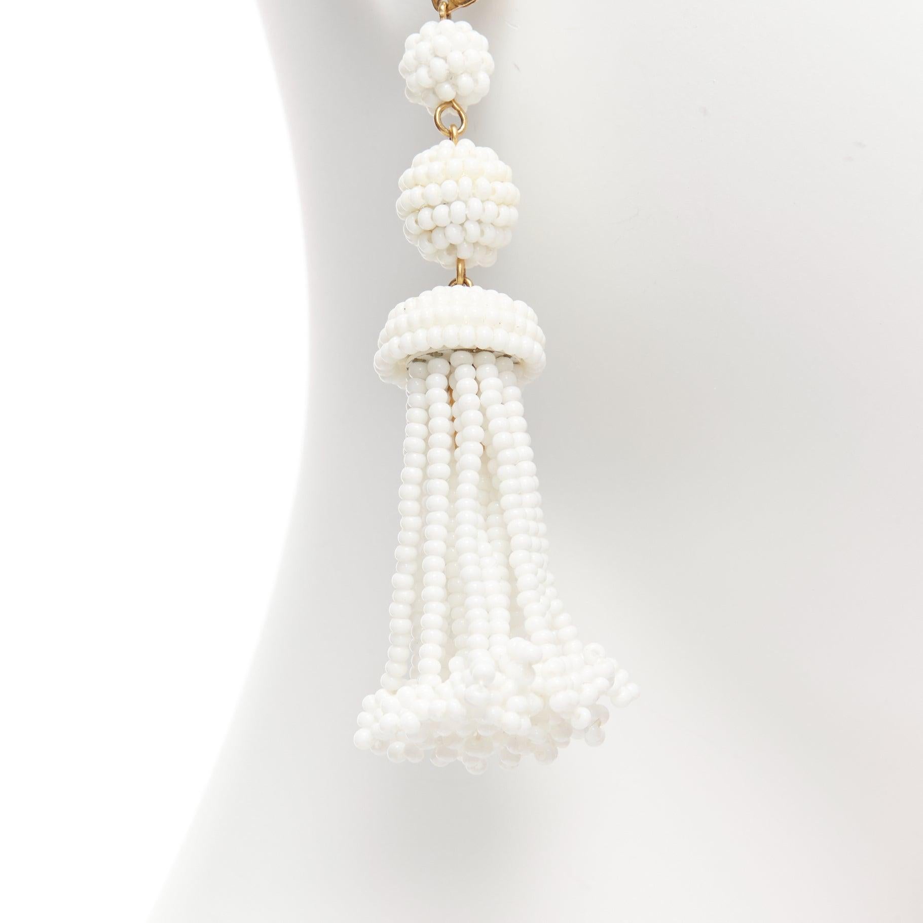 OLD CELINE Phoebe Philo white beaded tassel drop earrings Pair In Excellent Condition For Sale In Hong Kong, NT