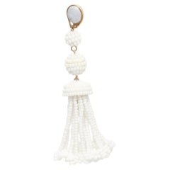 OLD CELINE Phoebe Philo white beaded tassel drop earrings Pair