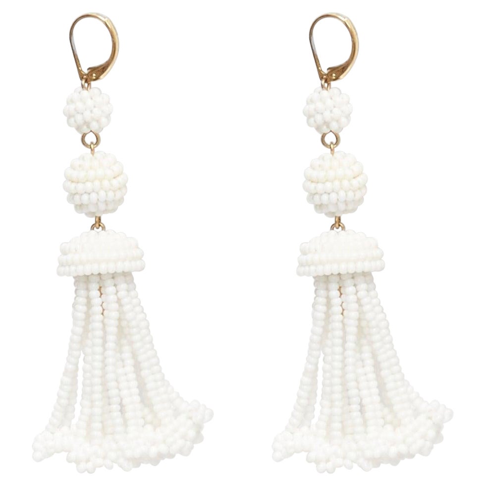 OLD CELINE Phoebe Philo white beaded tassel drop earrings Pair