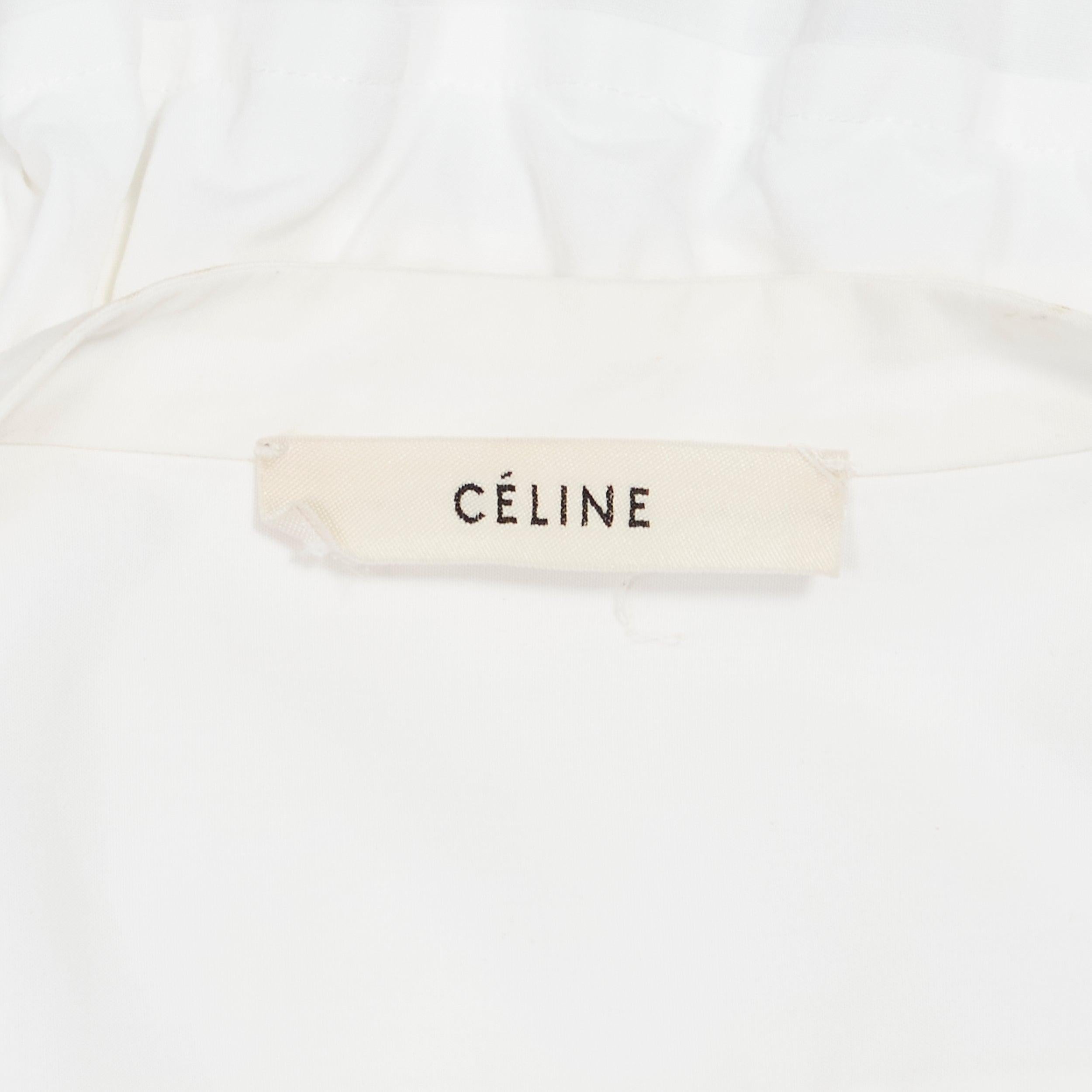 OLD Celine Phoebe Philo White cotton silver d ring belt minimal shirt FR36 S en vente 5