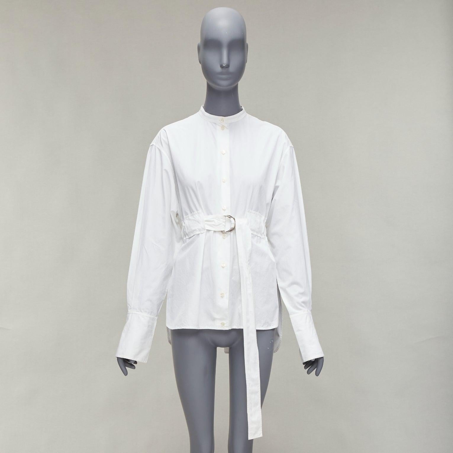OLD CELINE Phoebe Philo white cotton silver d ring belt minimal shirt FR36 S For Sale 7