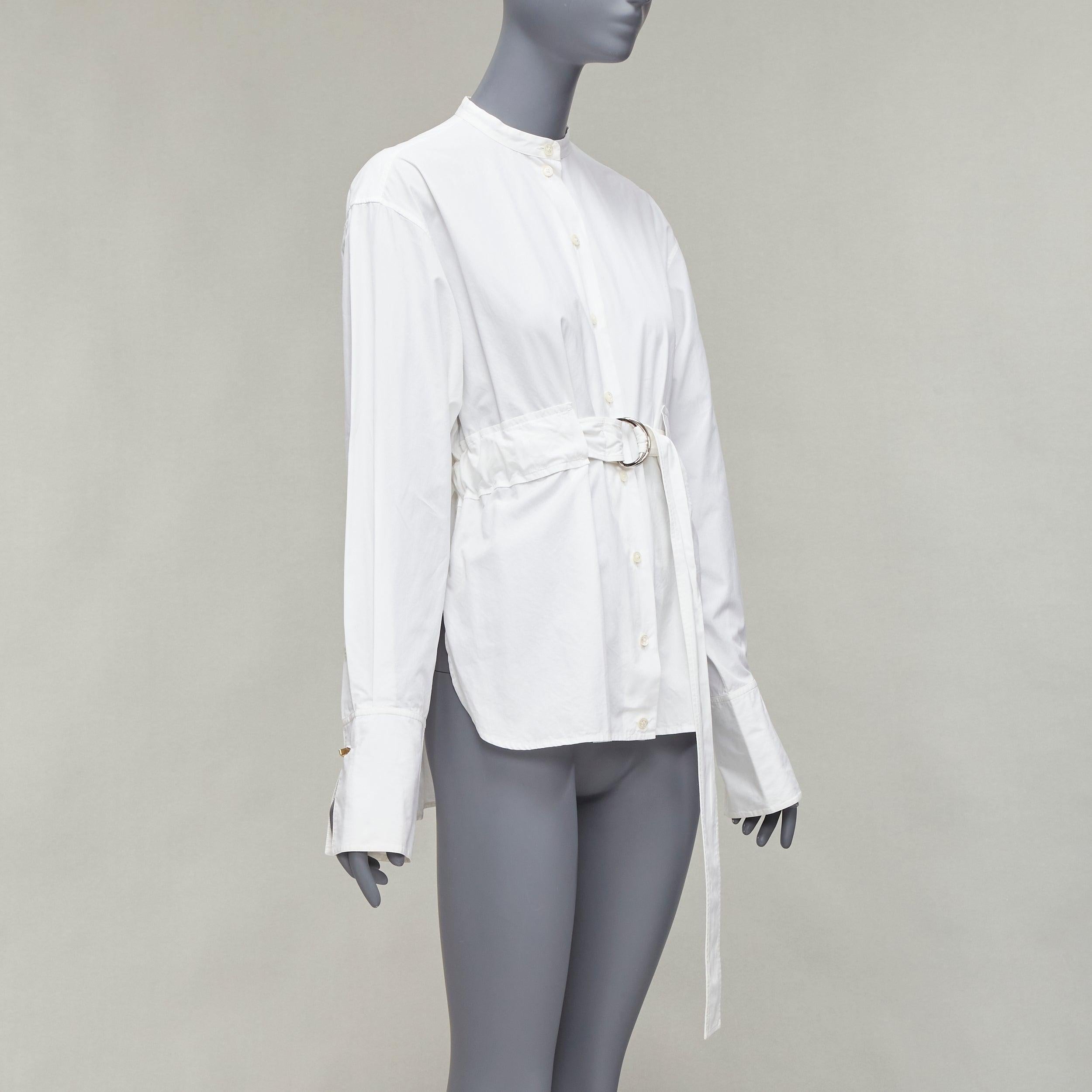 Gris OLD Celine Phoebe Philo White cotton silver d ring belt minimal shirt FR36 S en vente