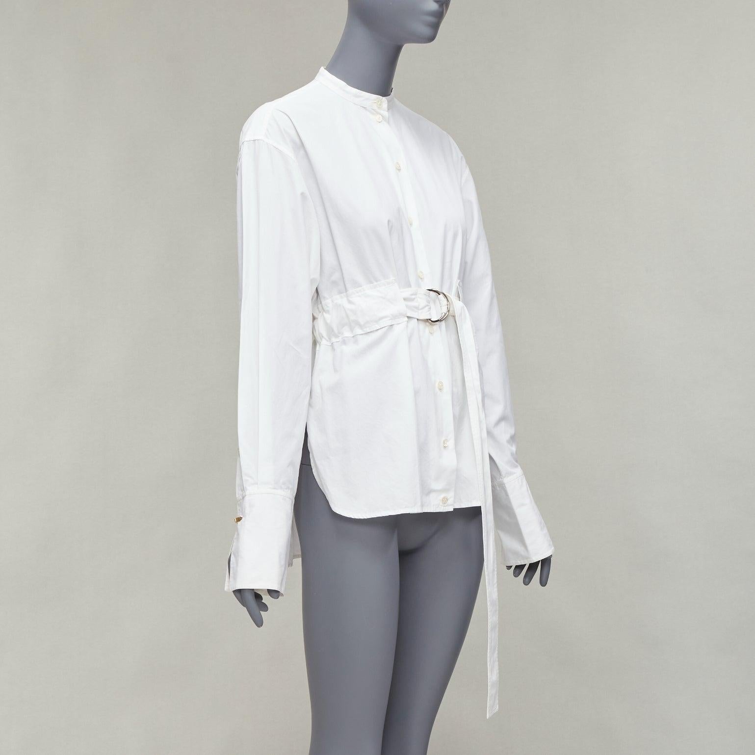 OLD CELINE Phoebe Philo white cotton silver d ring belt minimal shirt FR36 S In Good Condition For Sale In Hong Kong, NT