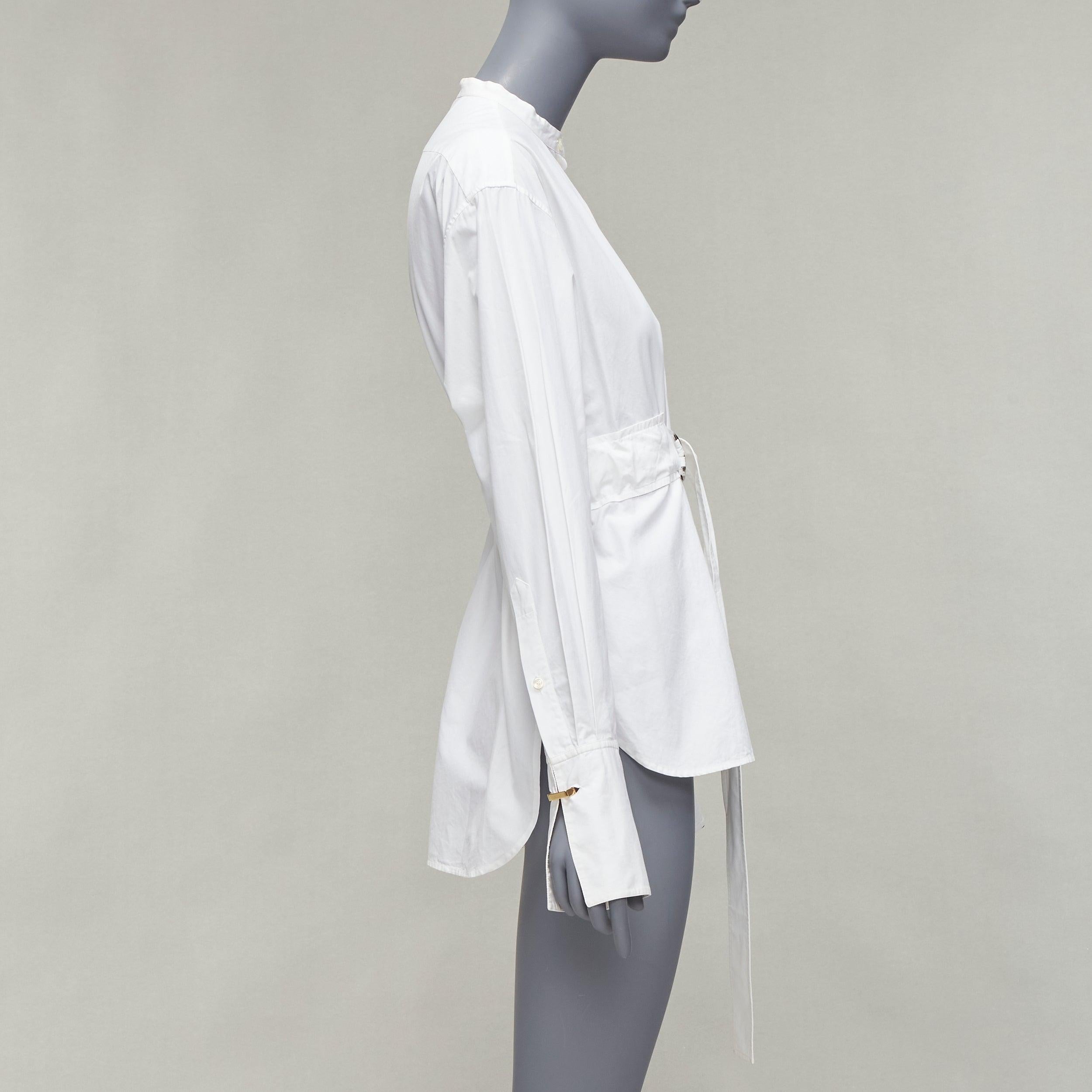 OLD Celine Phoebe Philo White cotton silver d ring belt minimal shirt FR36 S Bon état - En vente à Hong Kong, NT