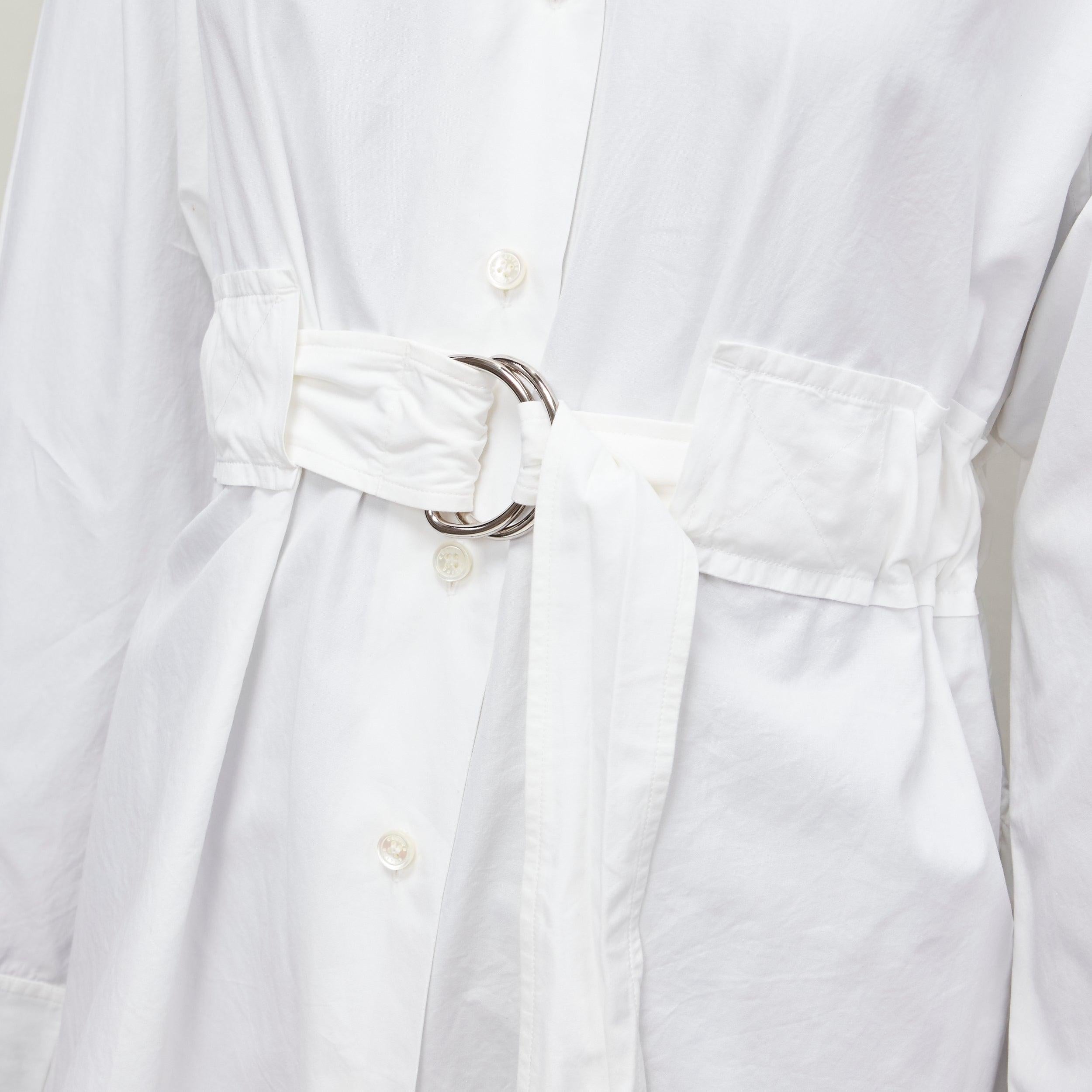 OLD Celine Phoebe Philo White cotton silver d ring belt minimal shirt FR36 S en vente 2