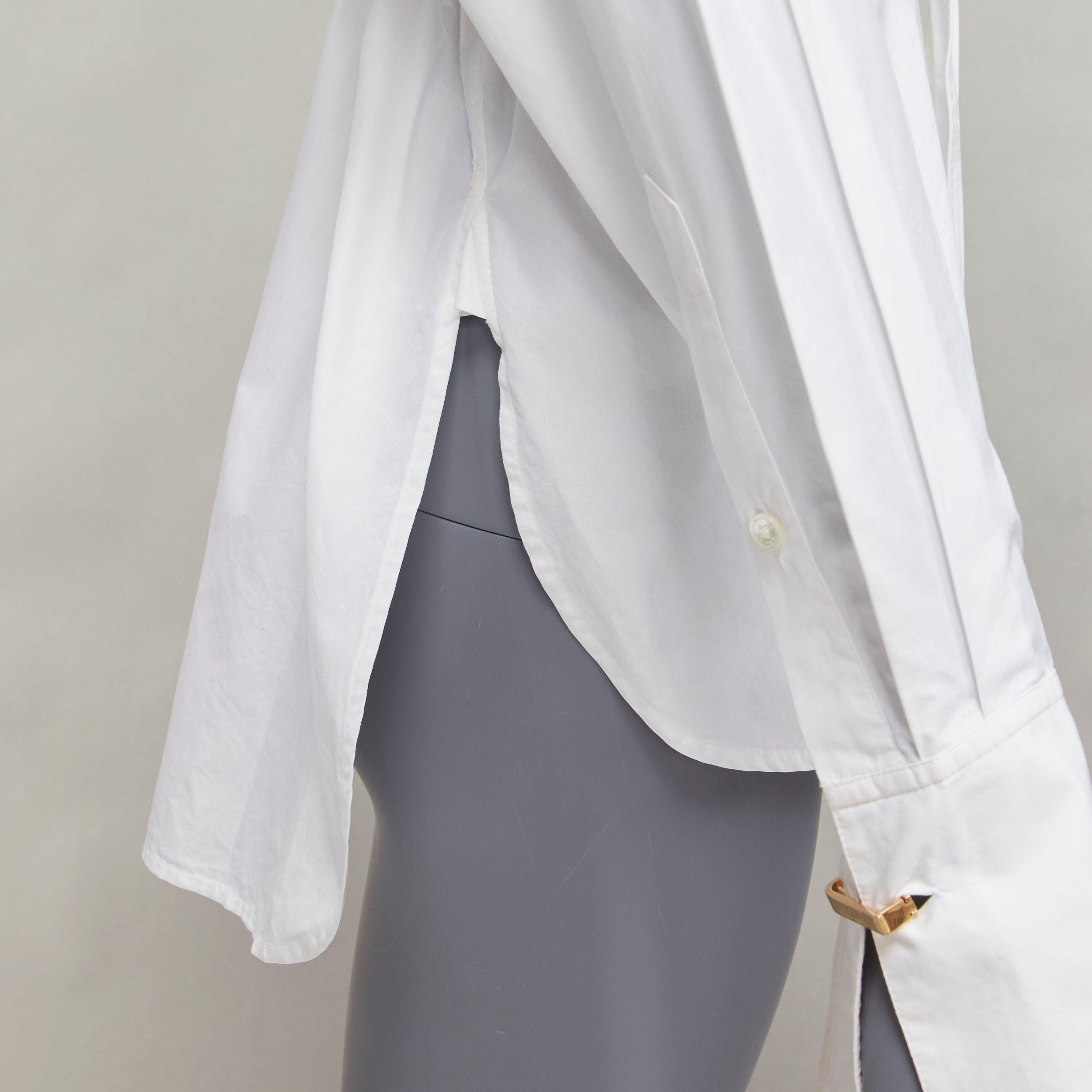 OLD Celine Phoebe Philo White cotton silver d ring belt minimal shirt FR36 S en vente 4
