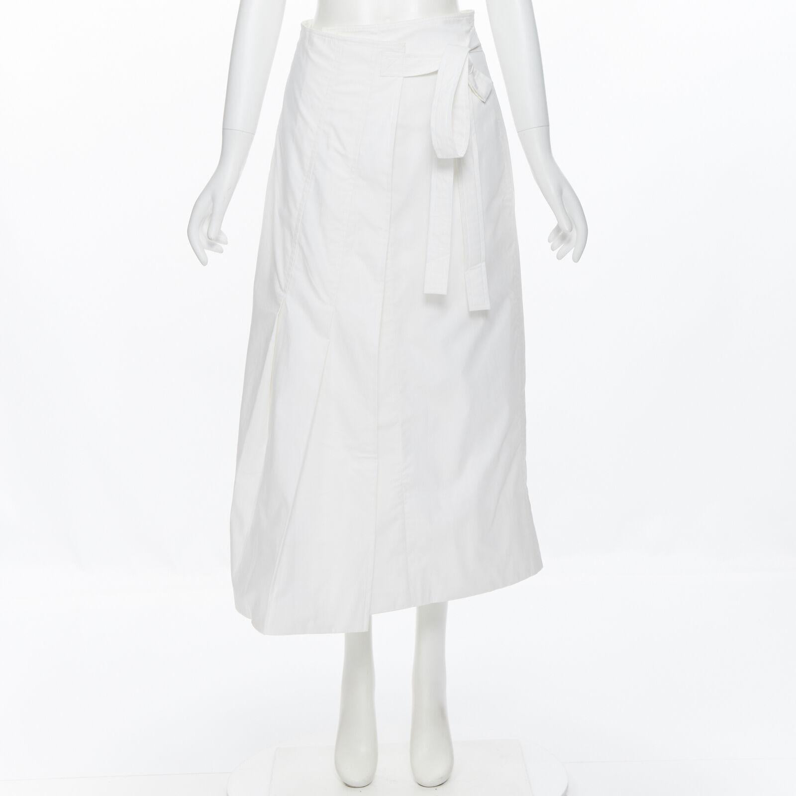 OLD CELINE Phoebe Philo white cotton wrap self tie darted midi skirt XS In Good Condition In Hong Kong, NT
