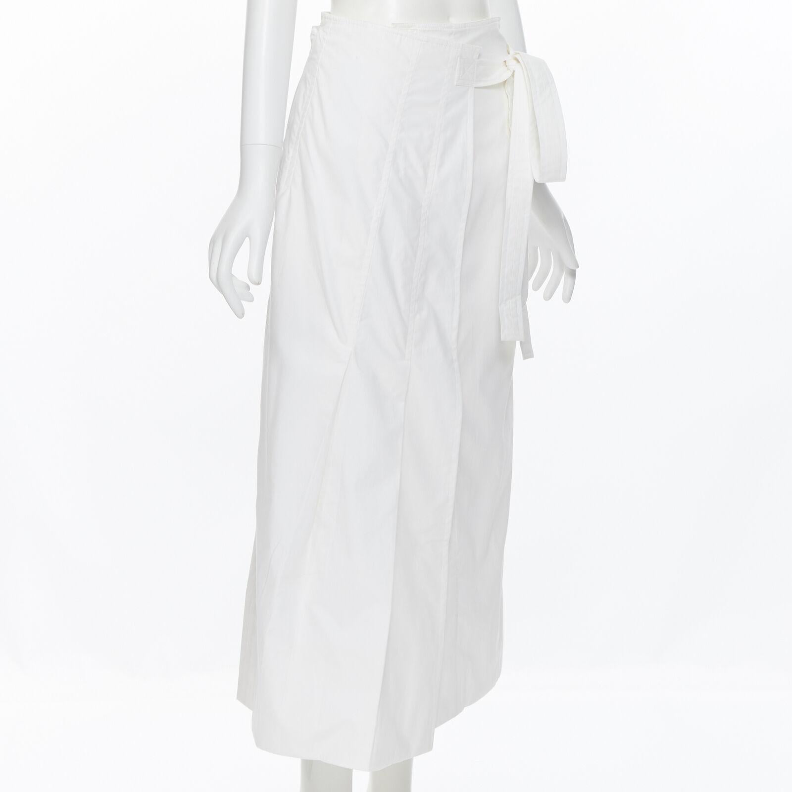 Women's OLD CELINE Phoebe Philo white cotton wrap self tie darted midi skirt XS