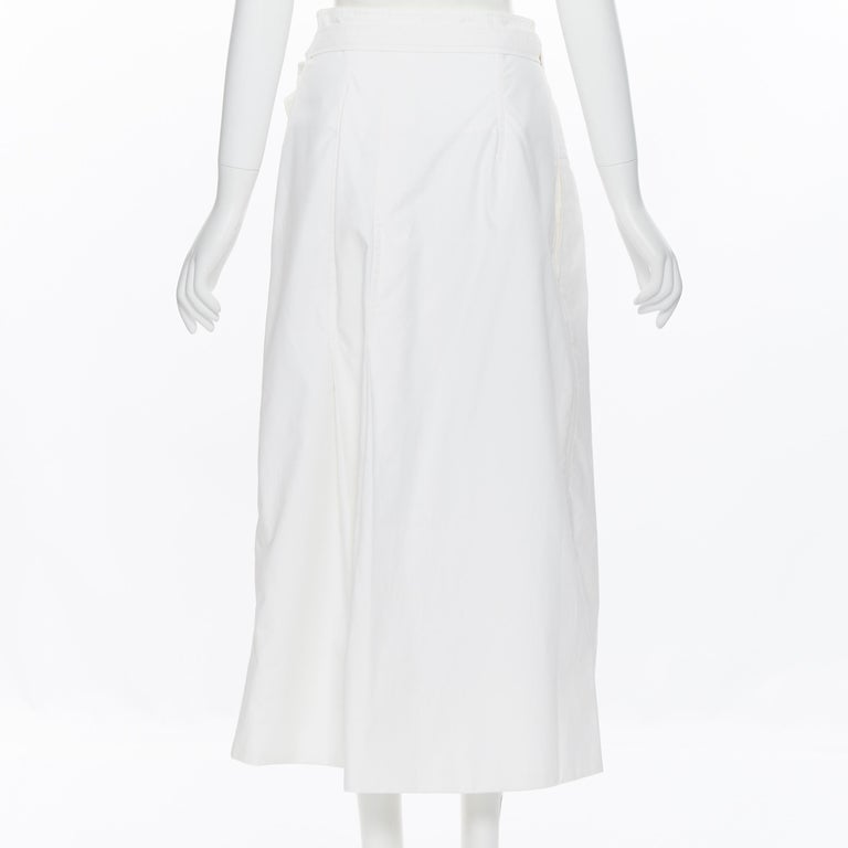 OLD CELINE PHOEBE PHILO white cotton wrap self tie darted midi skirt XS For Sale 1
