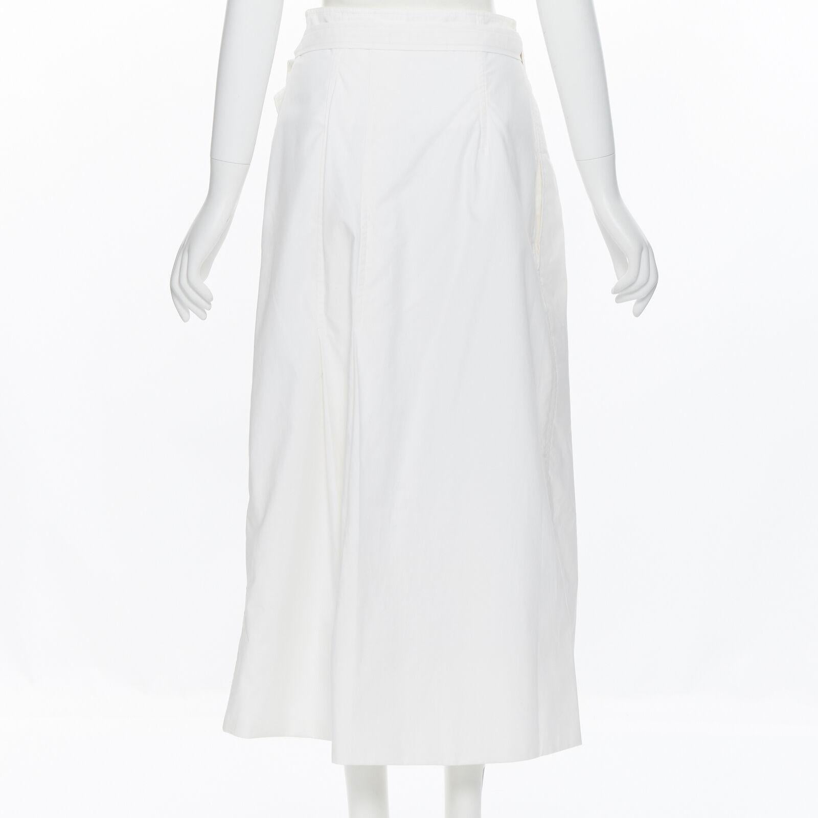 OLD CELINE Phoebe Philo white cotton wrap self tie darted midi skirt XS 2