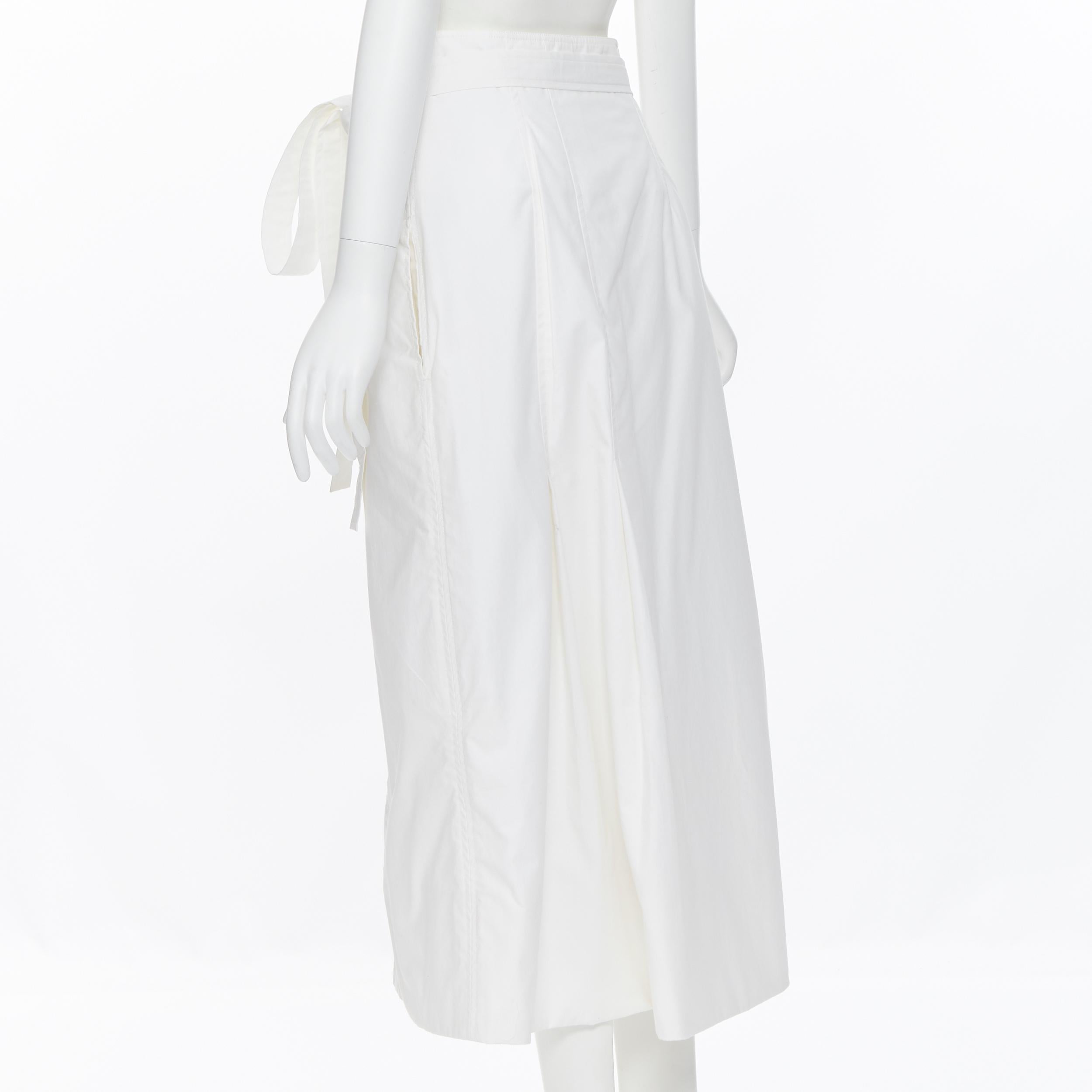 OLD CELINE PHOEBE PHILO white cotton wrap self tie darted midi skirt XS In Excellent Condition In Hong Kong, NT