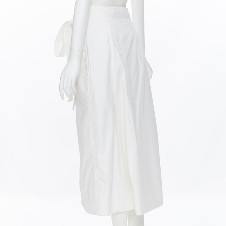OLD CELINE PHOEBE PHILO white cotton wrap self tie darted midi skirt XS For Sale 2
