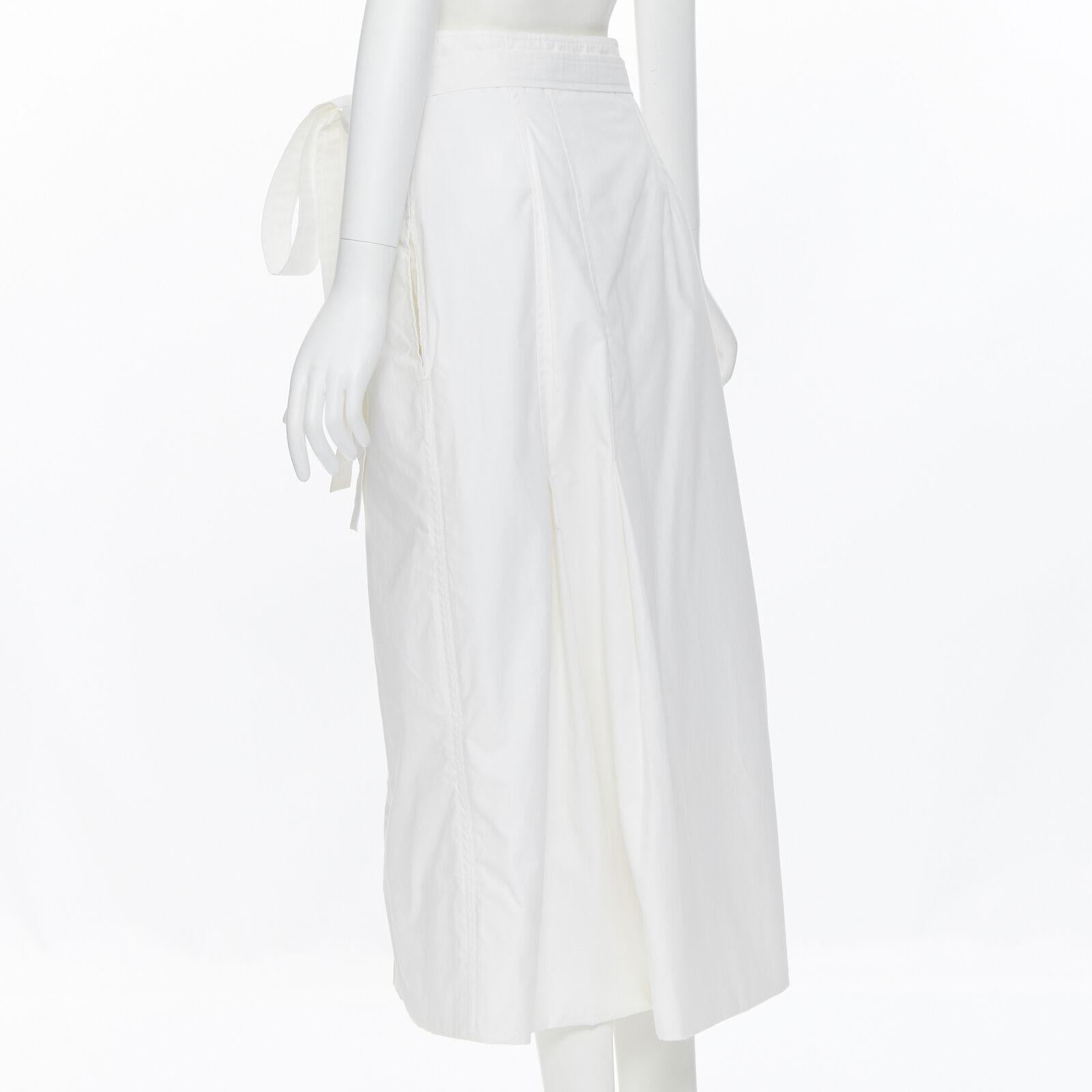 OLD CELINE Phoebe Philo white cotton wrap self tie darted midi skirt XS 3