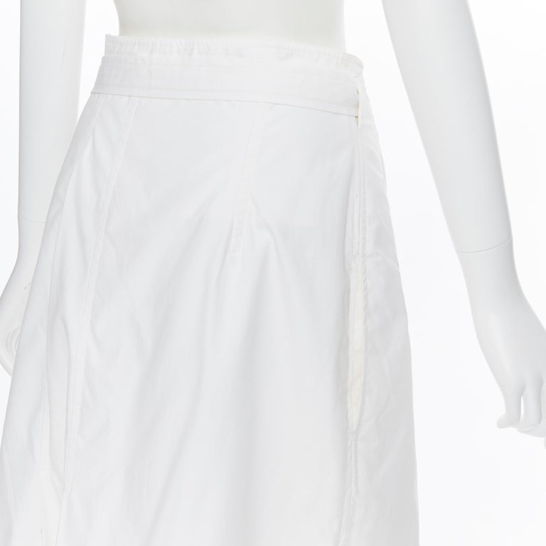 OLD CELINE PHOEBE PHILO white cotton wrap self tie darted midi skirt XS For Sale 4