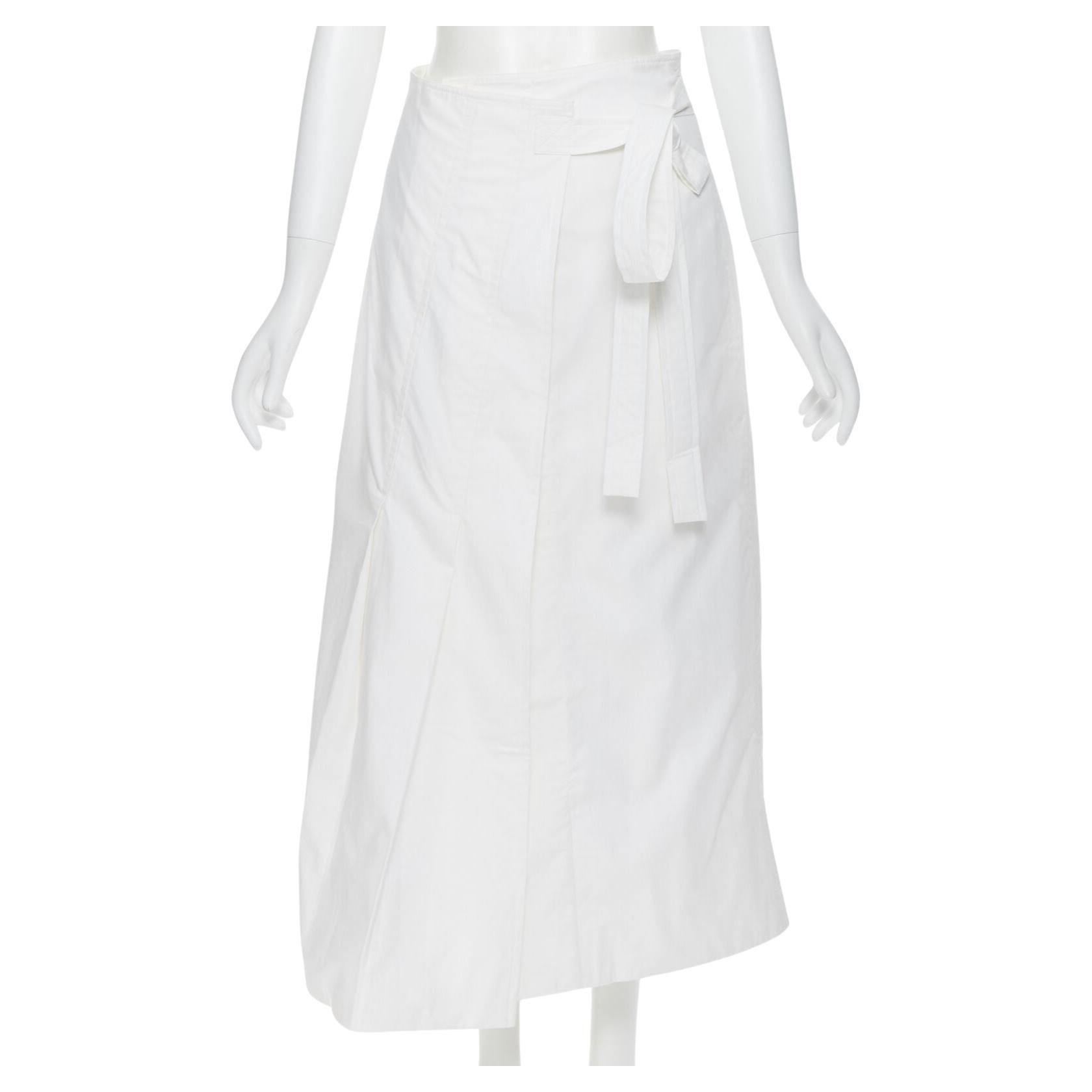 OLD CELINE Phoebe Philo white cotton wrap self tie darted midi skirt XS