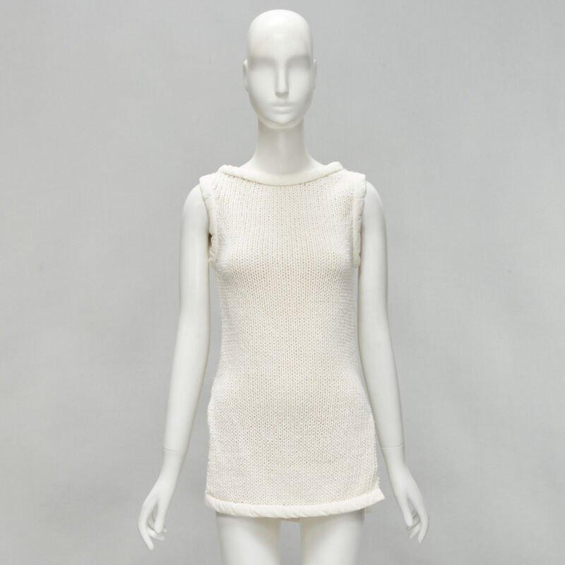 OLD CELINE Phoebe Philo white hand knit padded trim tunic vest XS 5