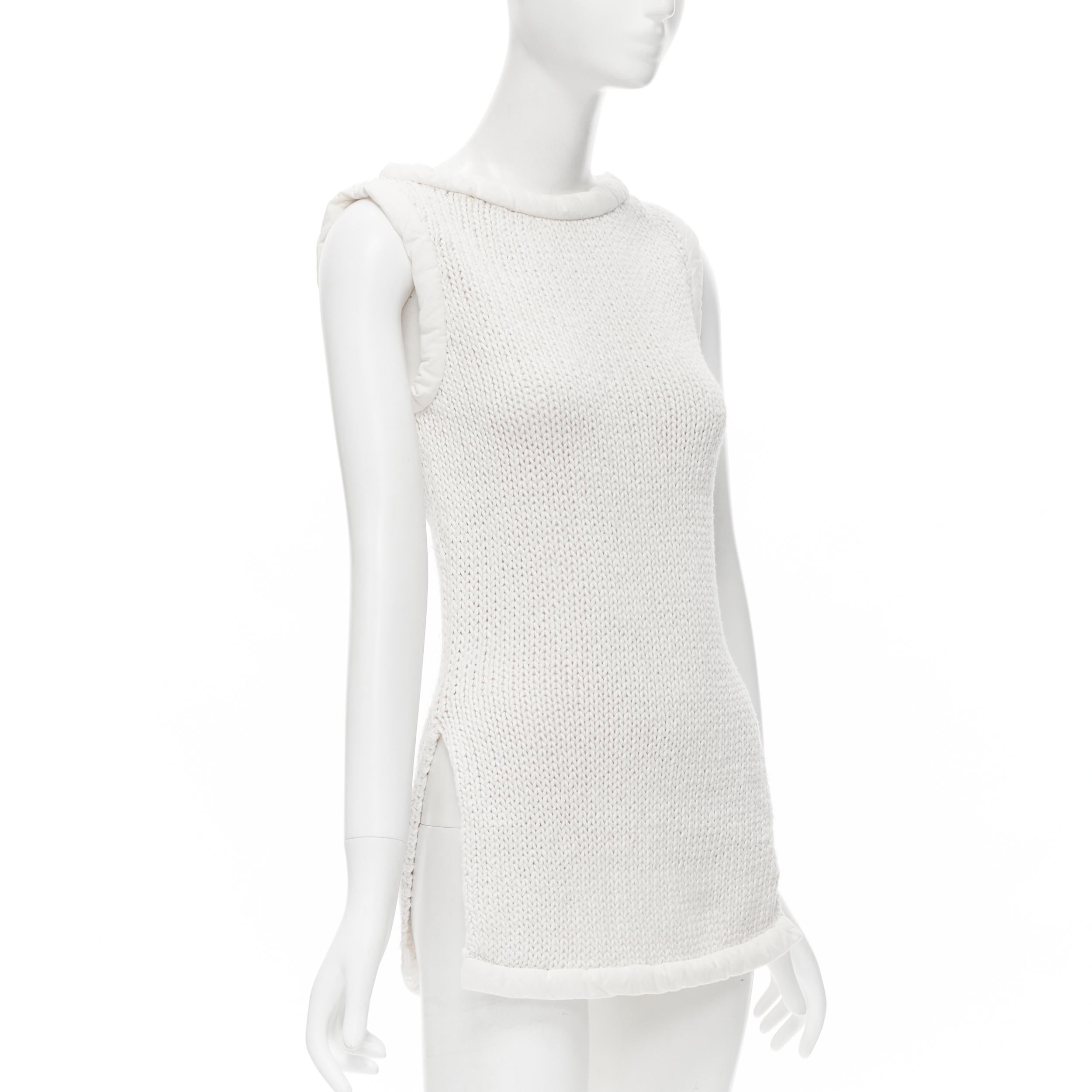 Gray OLD CELINE Phoebe Philo white hand knit padded trim tunic vest XS For Sale