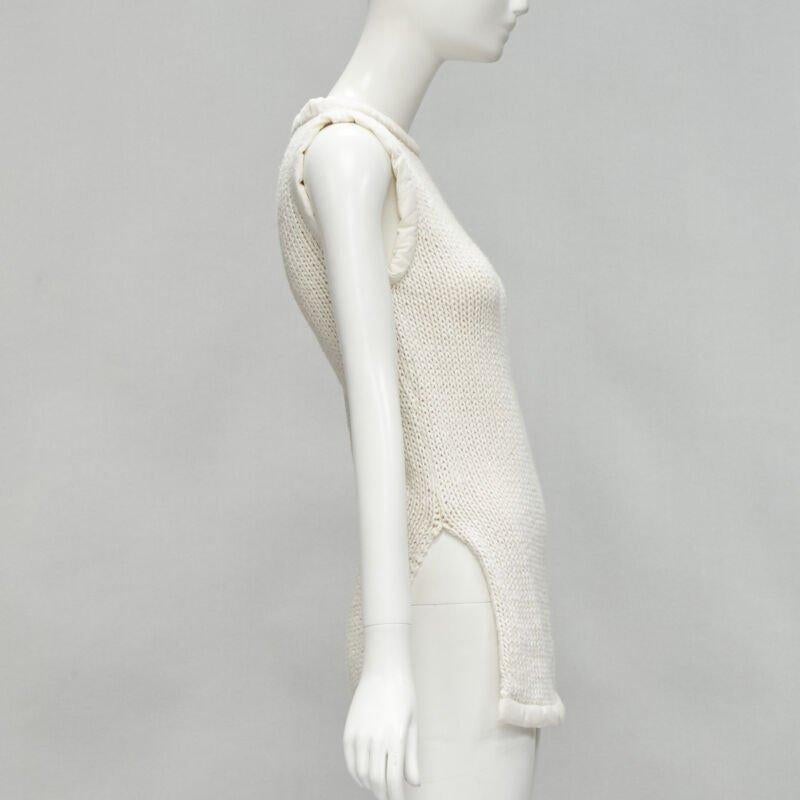 OLD CELINE Phoebe Philo white hand knit padded trim tunic vest XS In Excellent Condition In Hong Kong, NT