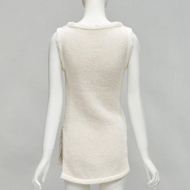 Women's OLD CELINE Phoebe Philo white hand knit padded trim tunic vest XS