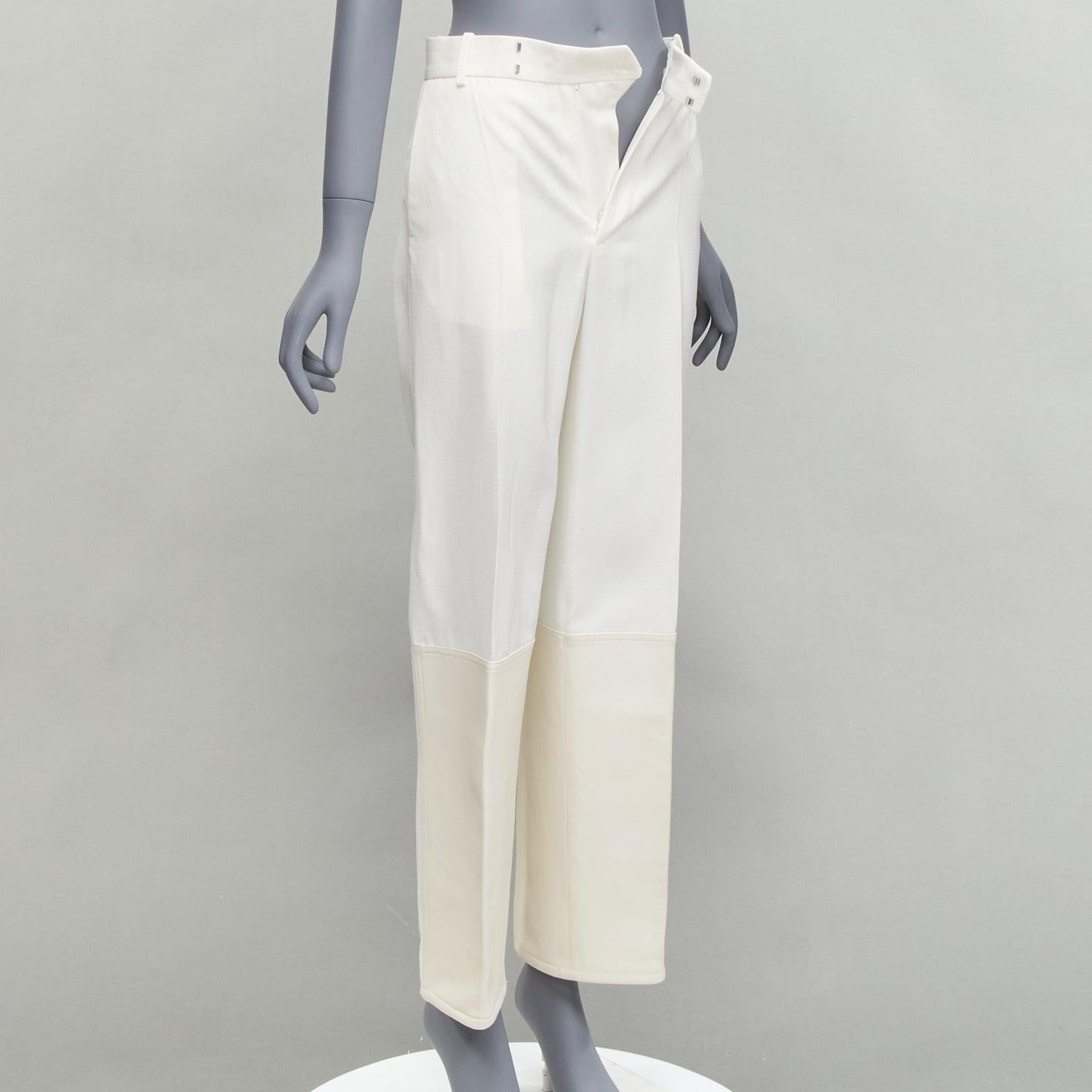 Gray OLD CELINE Phoebe Philo white leather hem minimal straight leg pants FR36 S For Sale