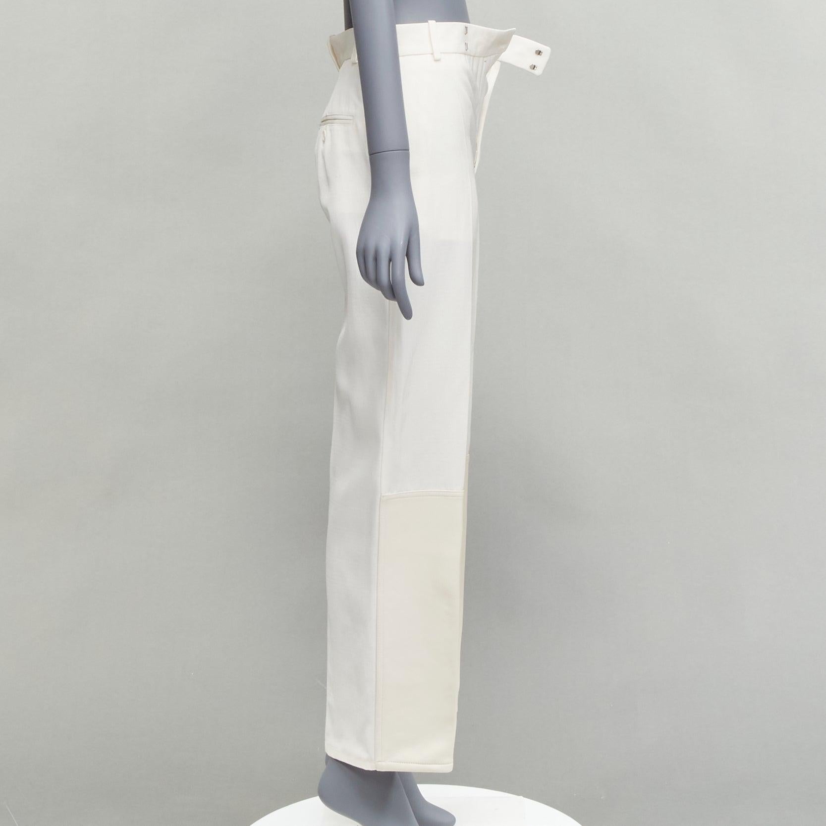 OLD CELINE Phoebe Philo white leather hem minimal straight leg pants FR36 S In Excellent Condition For Sale In Hong Kong, NT