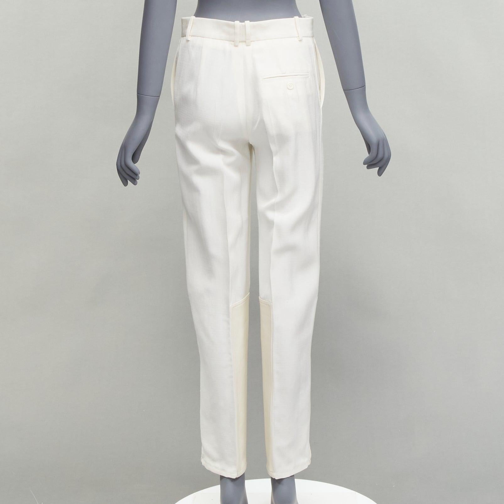 Women's OLD CELINE Phoebe Philo white leather hem minimal straight leg pants FR36 S For Sale