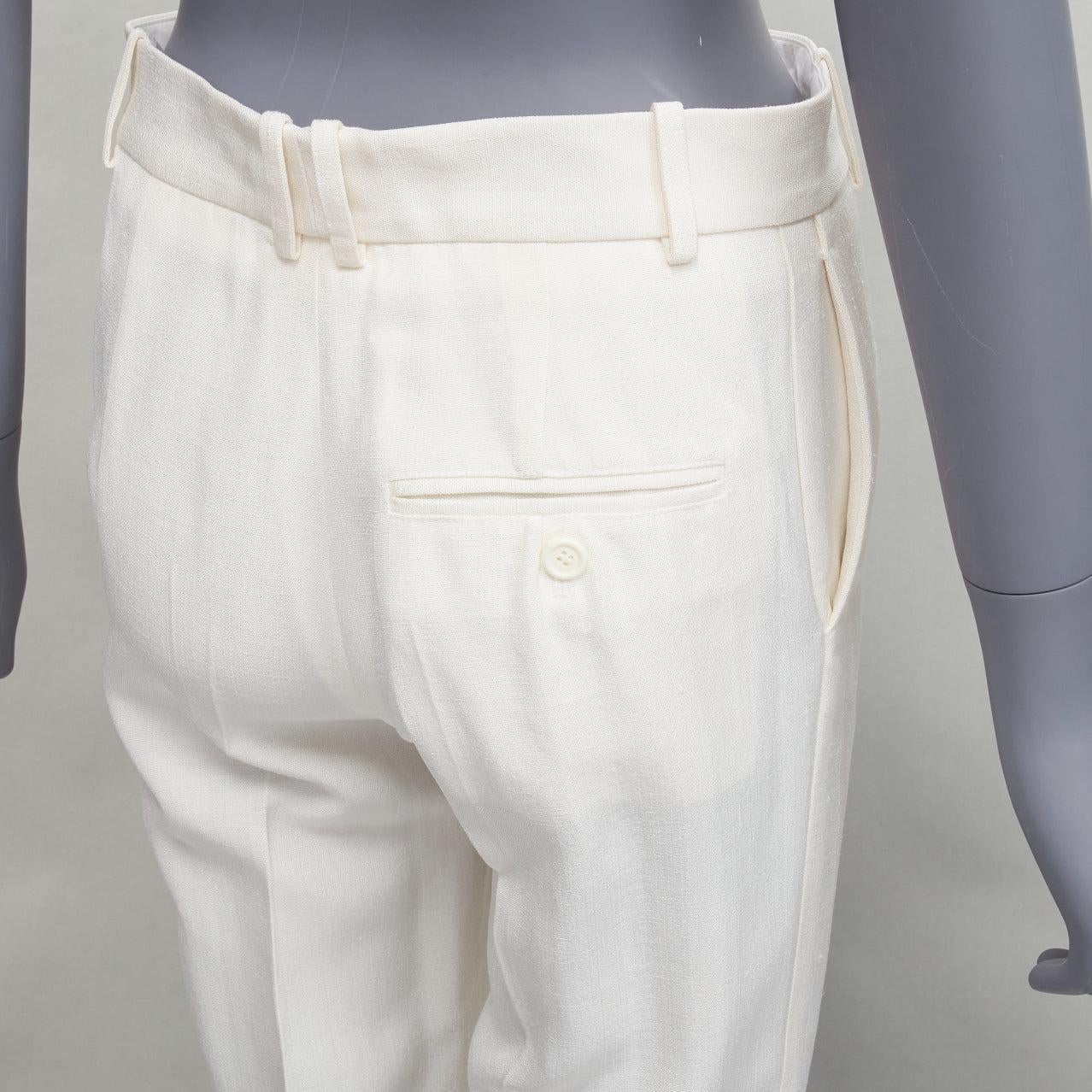 OLD CELINE Phoebe Philo white leather hem minimal straight leg pants FR36 S For Sale 2