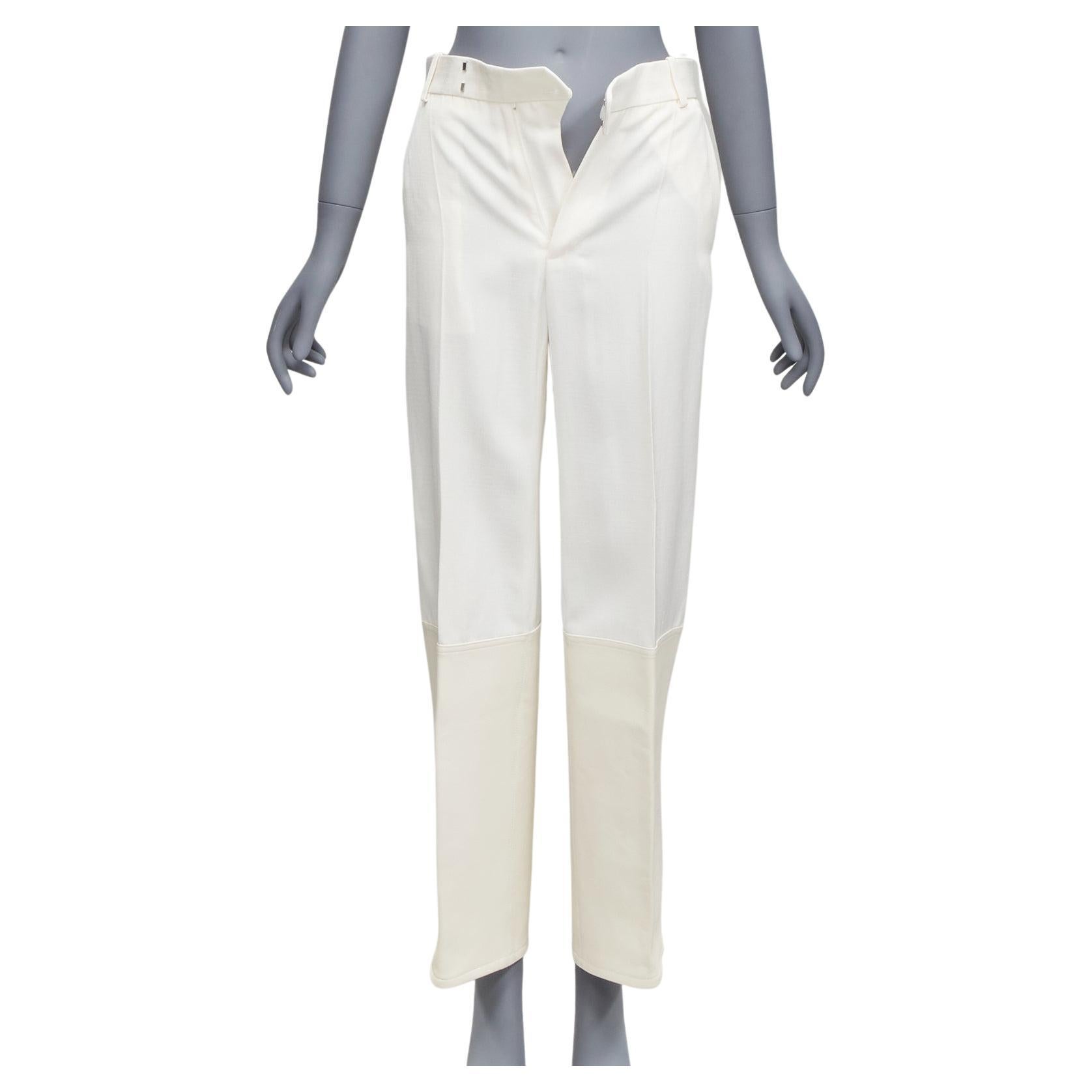 OLD CELINE Phoebe Philo white leather hem minimal straight leg pants FR36 S For Sale
