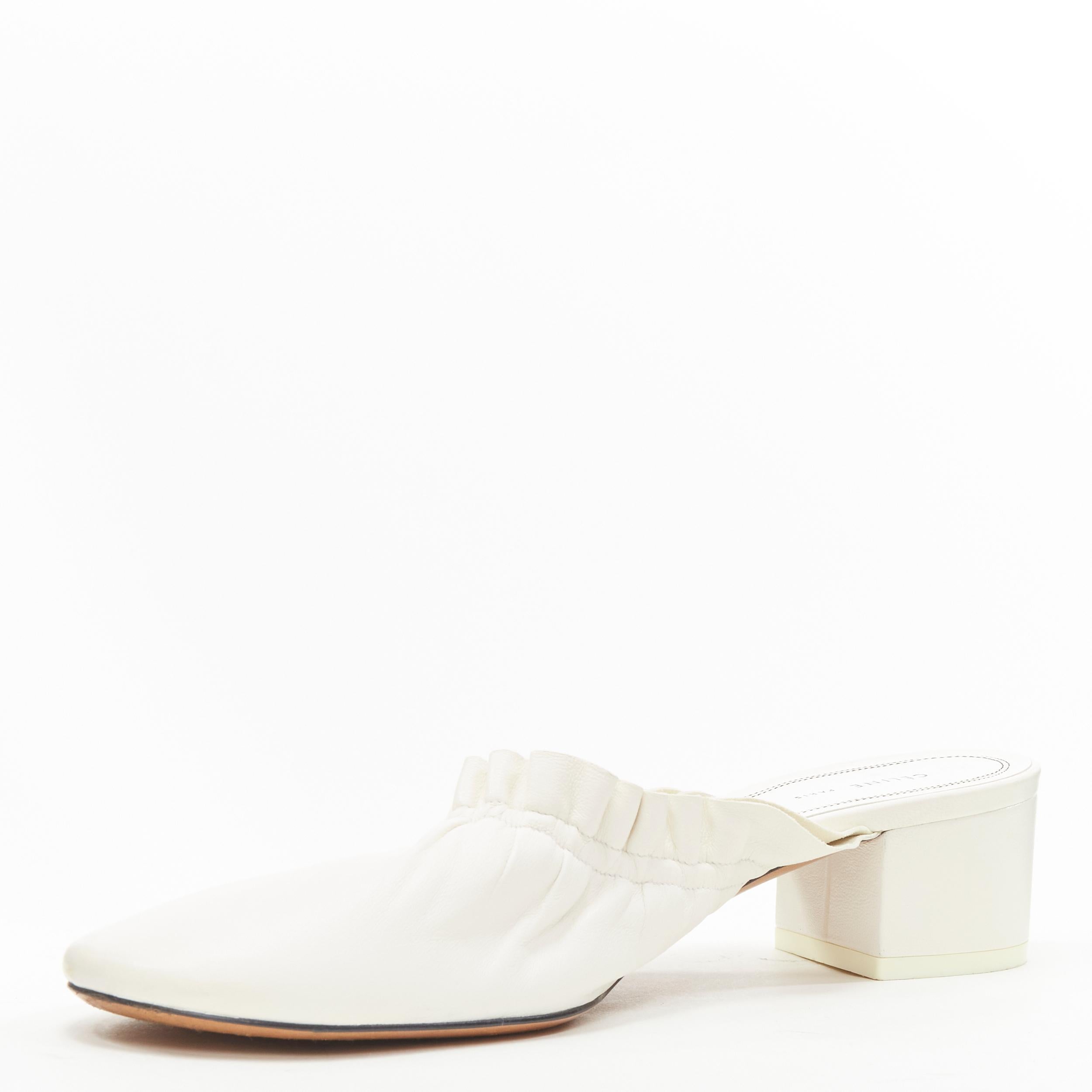 White OLD CELINE Phoebe Philo white ruffle elasticated round block heel mules EU37.5