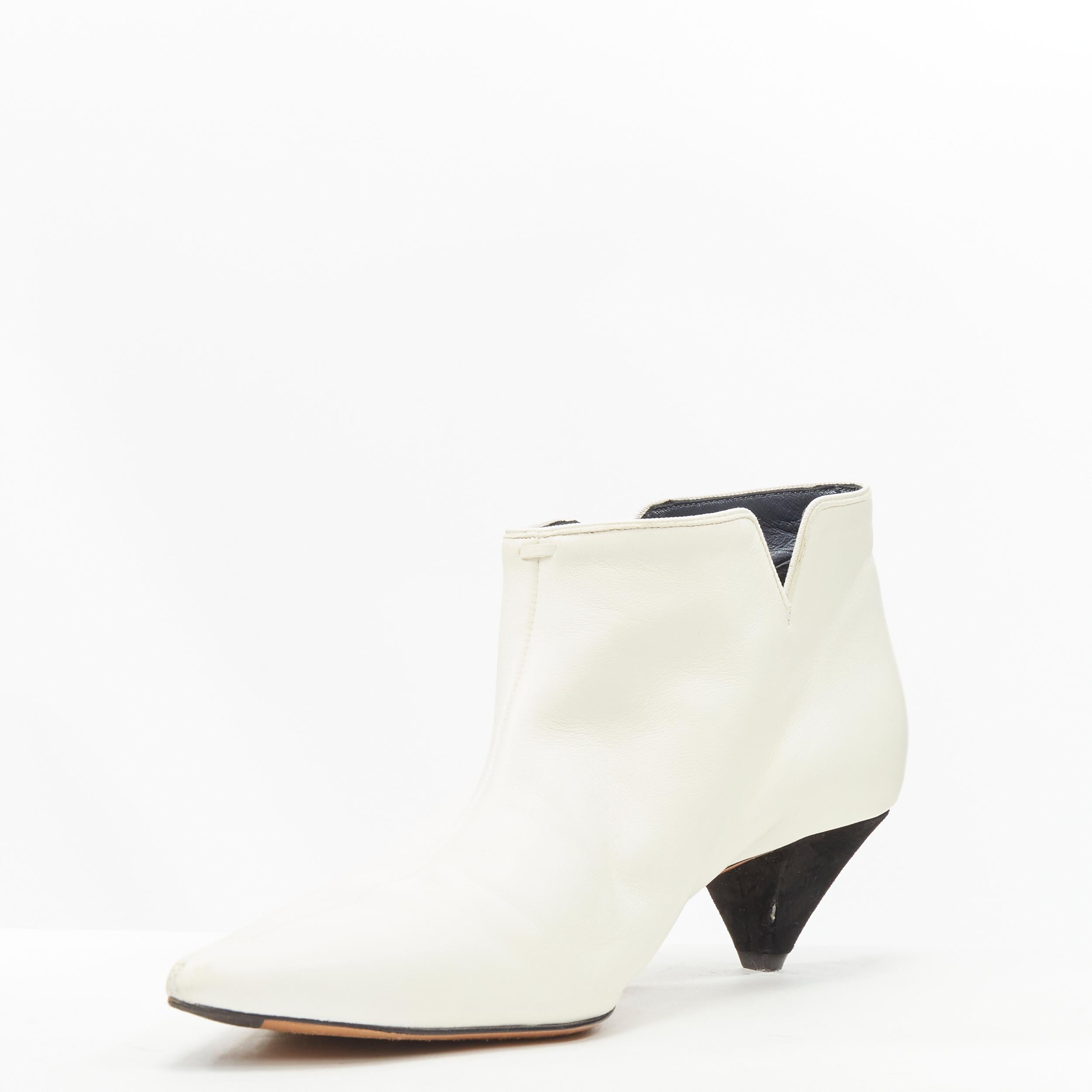 OLD CELINE Phoebe Philo white soft leather suede cone heel ankle bootie EU38 In Good Condition In Hong Kong, NT
