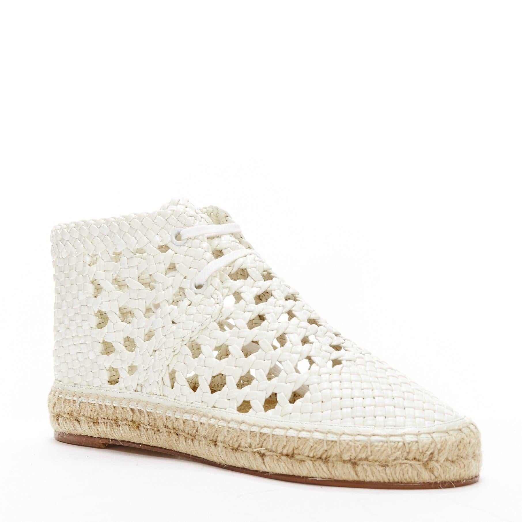 OLD CELINE Phoebe Philo white woven basket leather espadrille ankle boots EU38
Reference: BSHW/A00143
Brand: Celine
Designer: Phoebe Philo
Material: Leather
Color: White, Beige
Pattern: Solid
Closure: Lace Up
Lining: White Leather
Extra Details: