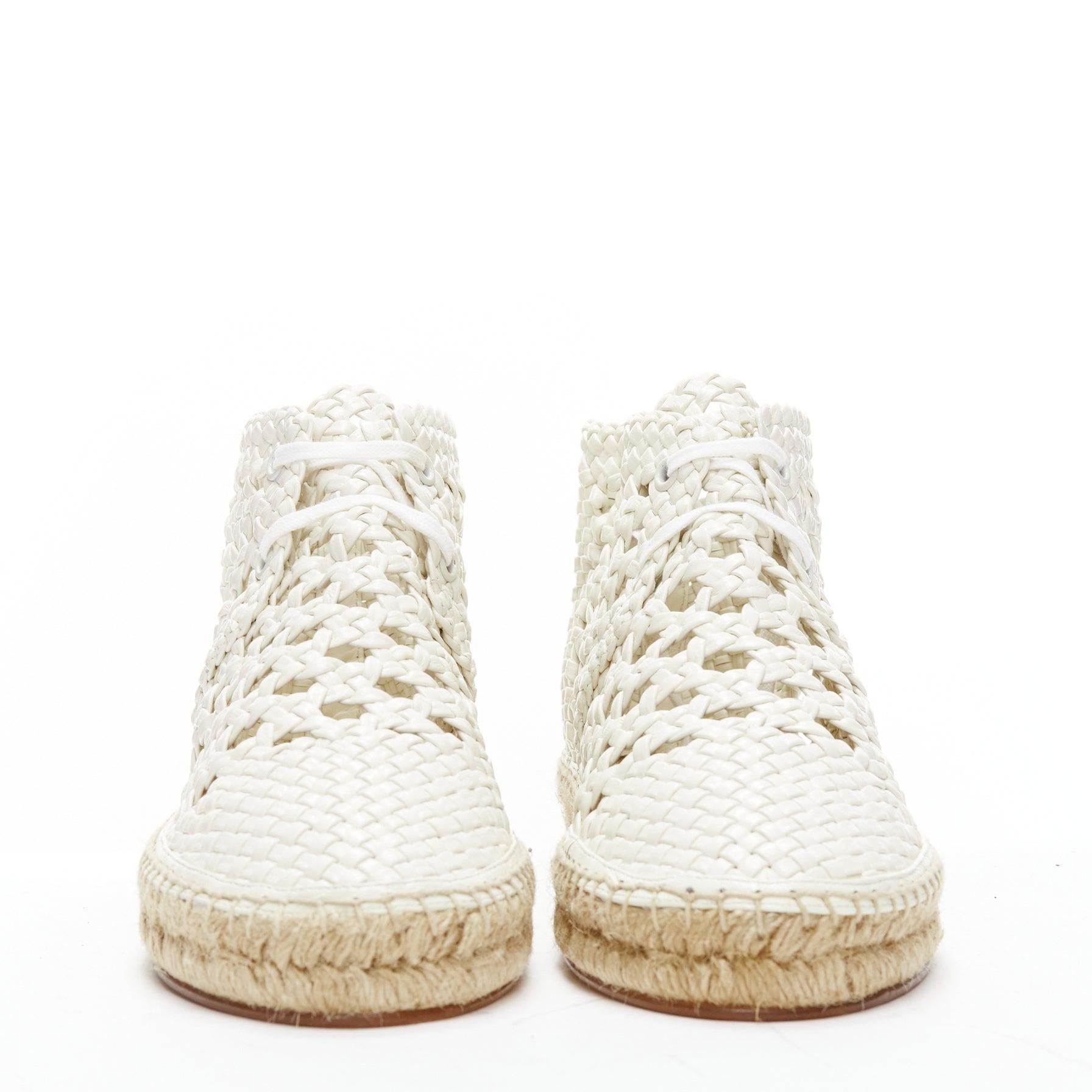 White OLD CELINE Phoebe Philo white woven basket leather espadrille ankle boots EU38