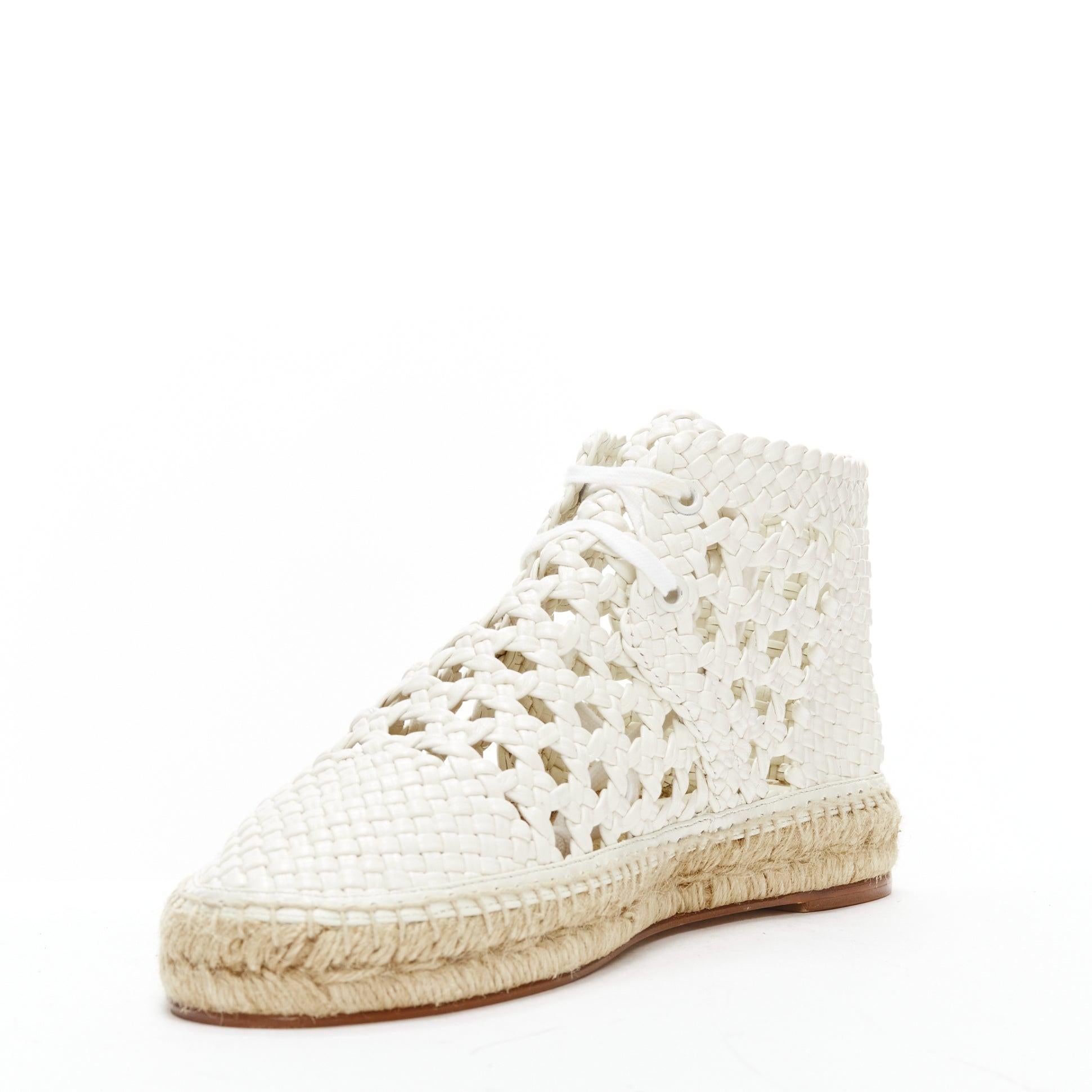 OLD CELINE Phoebe Philo white woven basket leather espadrille ankle boots EU38 In Excellent Condition For Sale In Hong Kong, NT