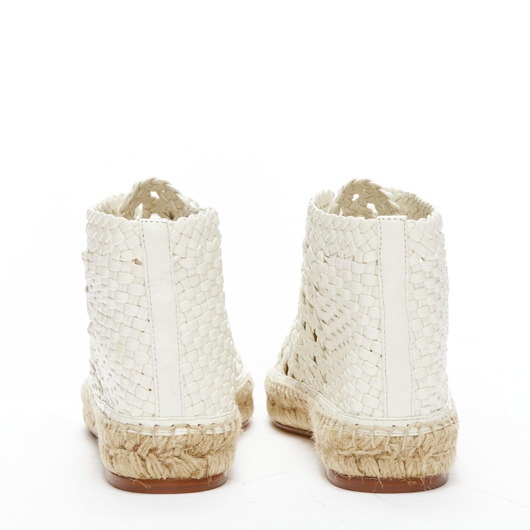 Women's OLD CELINE Phoebe Philo white woven basket leather espadrille ankle boots EU38 For Sale