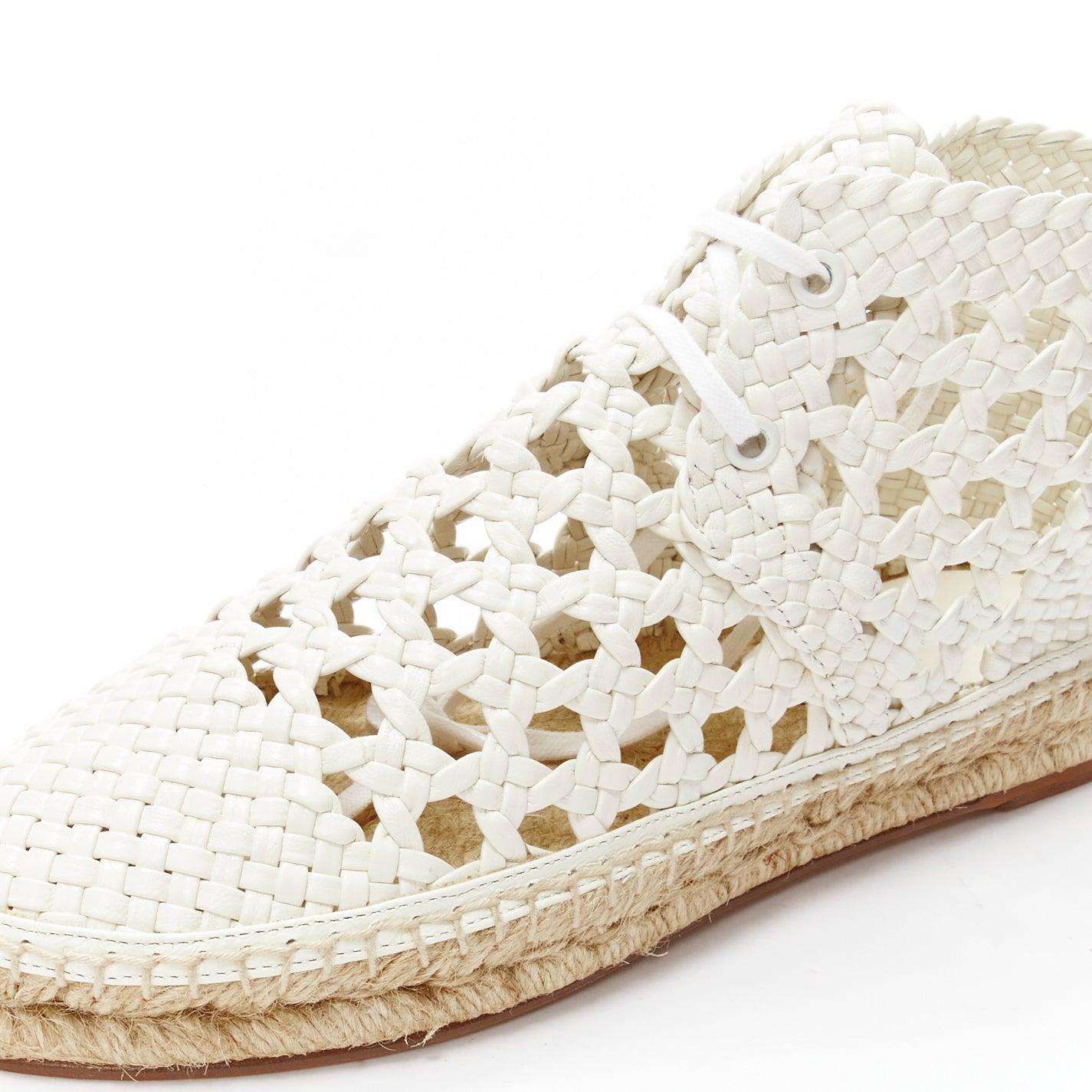 OLD CELINE Phoebe Philo white woven basket leather espadrille ankle boots EU38 For Sale 2