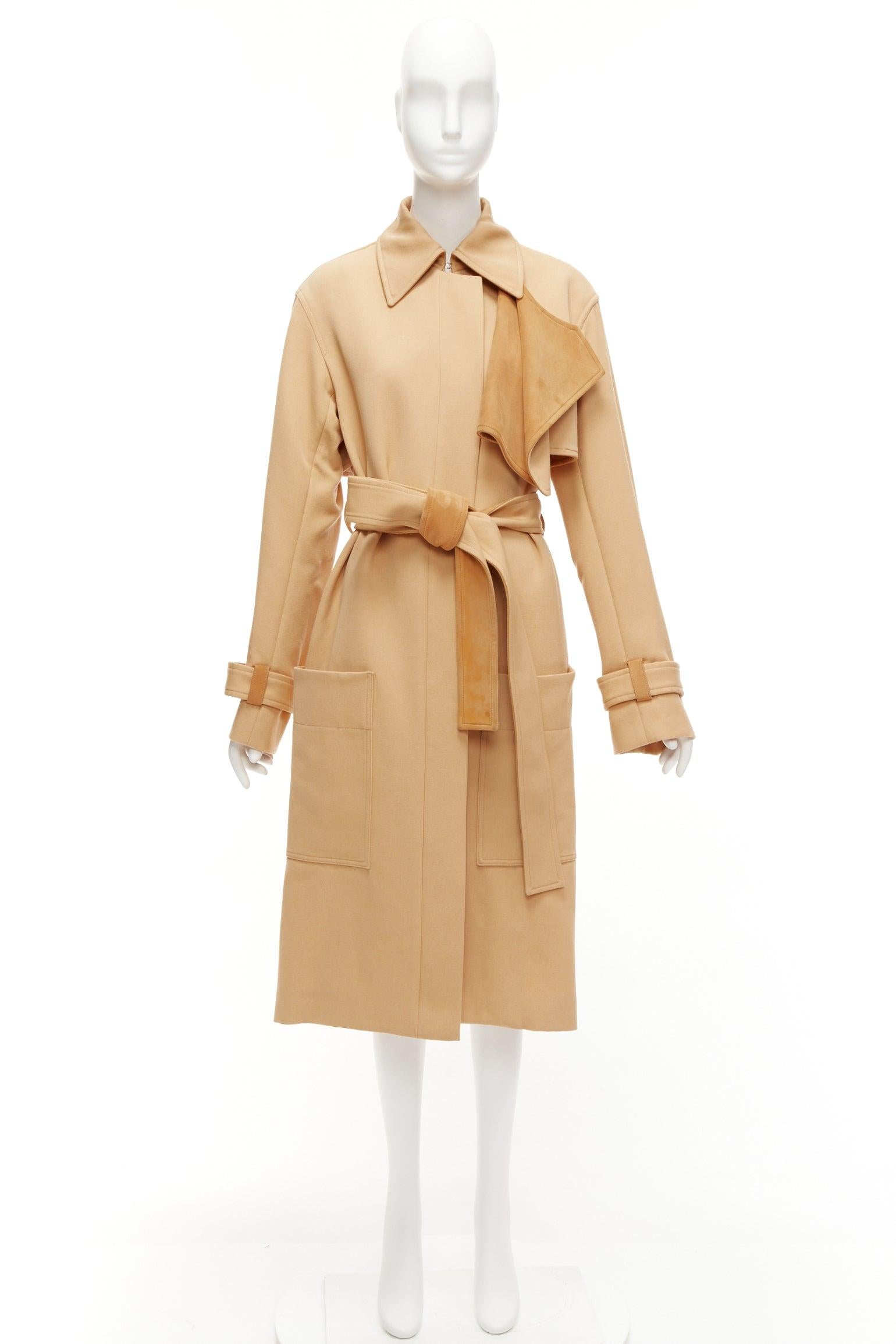 OLD CELINE Phoebe Philo wool goat leather trimmed deconstructed trench coat FR38 For Sale 6