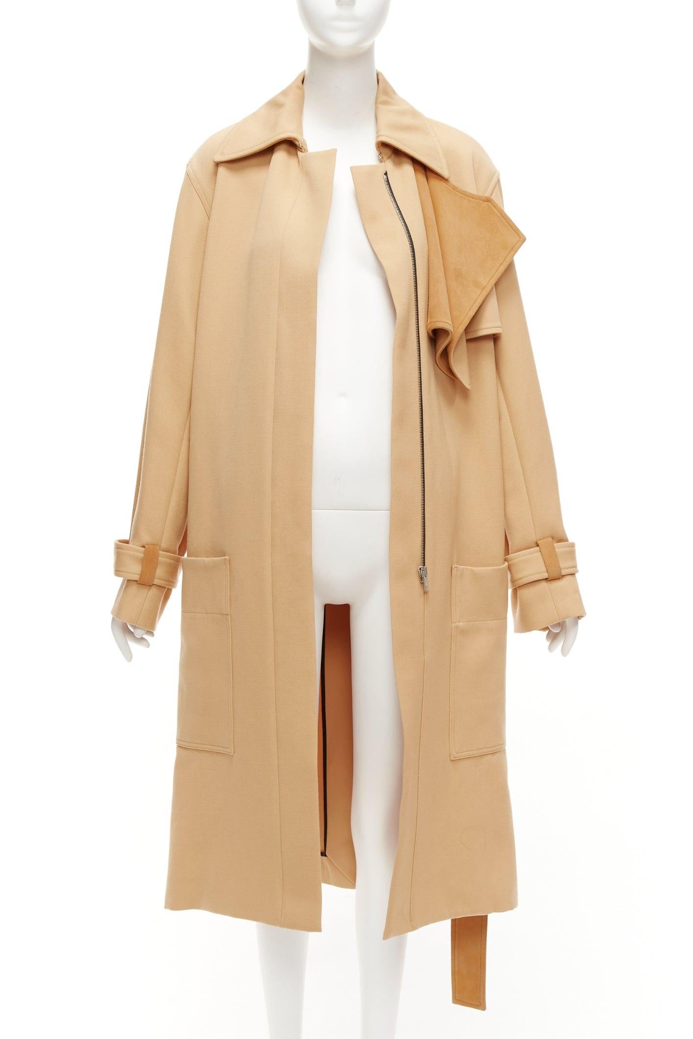 OLD CELINE Phoebe Philo wool goat leather trimmed deconstructed trench coat FR38 In Good Condition For Sale In Hong Kong, NT