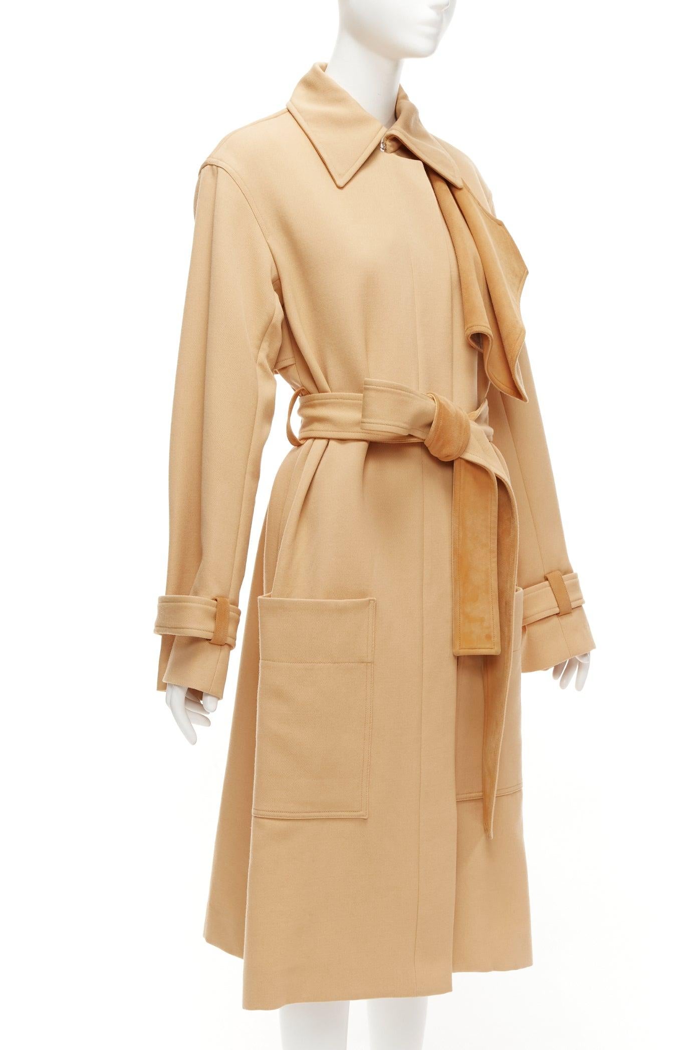 Women's OLD CELINE Phoebe Philo wool goat leather trimmed deconstructed trench coat FR38 For Sale