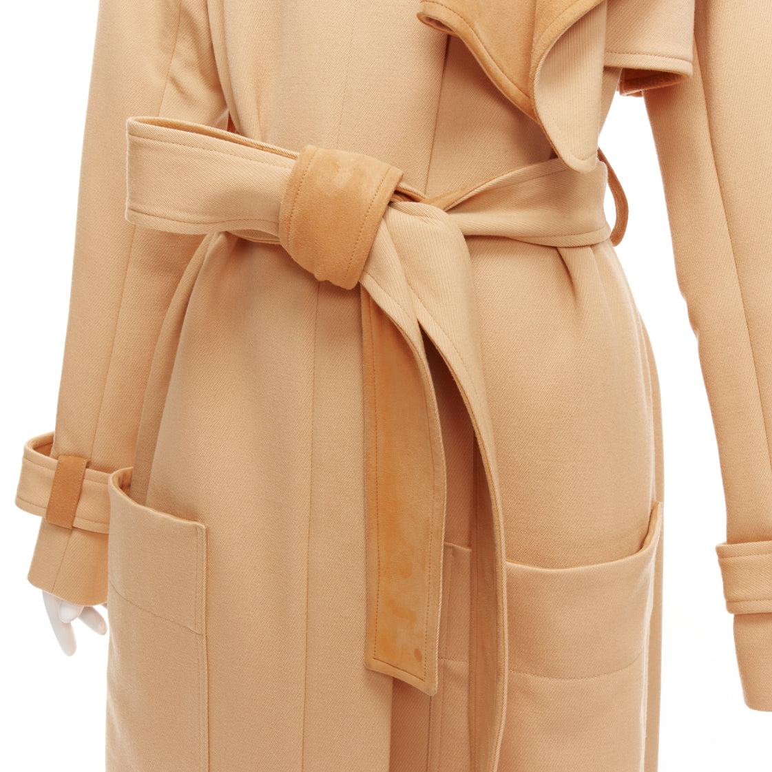 OLD CELINE Phoebe Philo wool goat leather trimmed deconstructed trench coat FR38 For Sale 4
