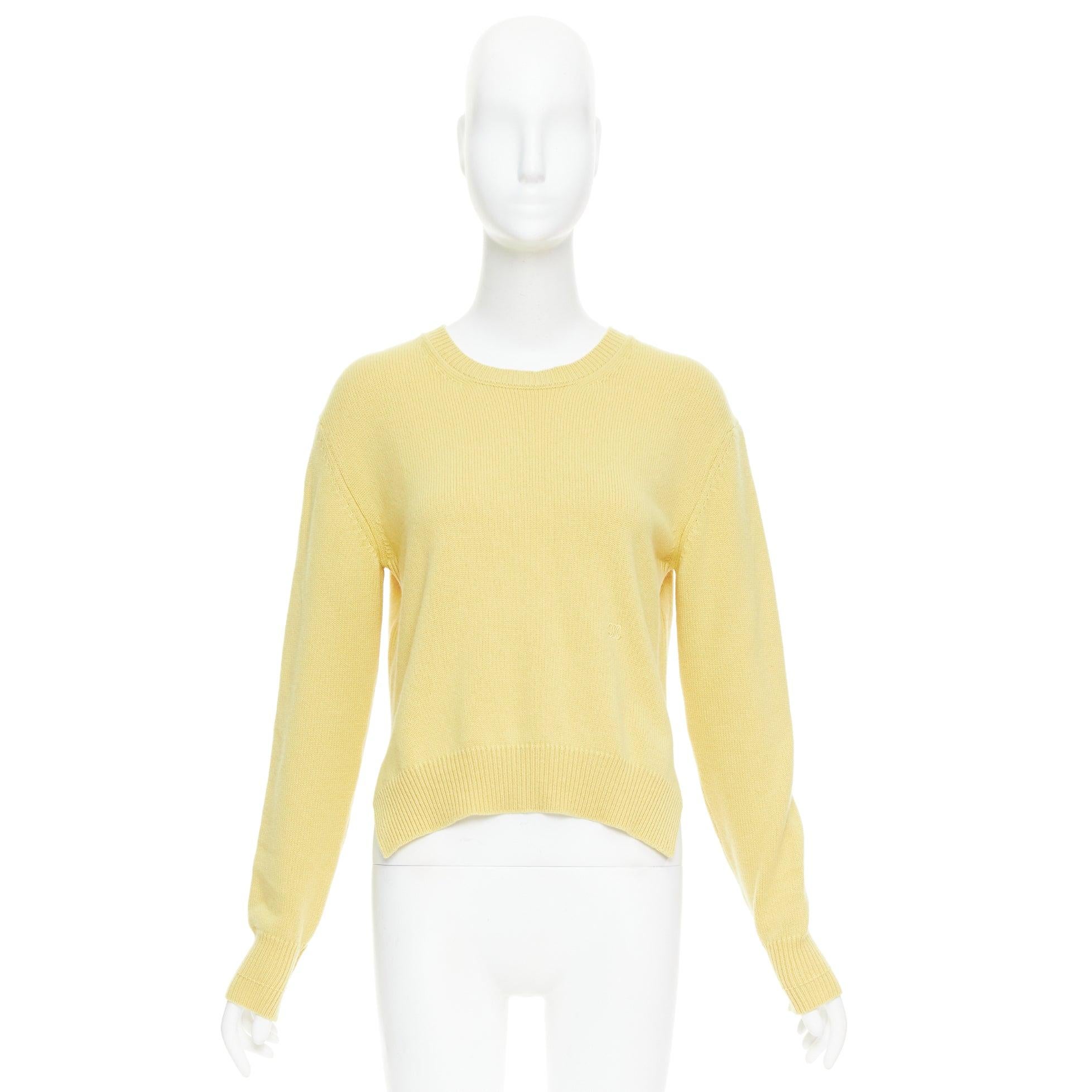 OLD CELINE Phoebe Philo yellow cashmere anagram logo sweater S For Sale 4