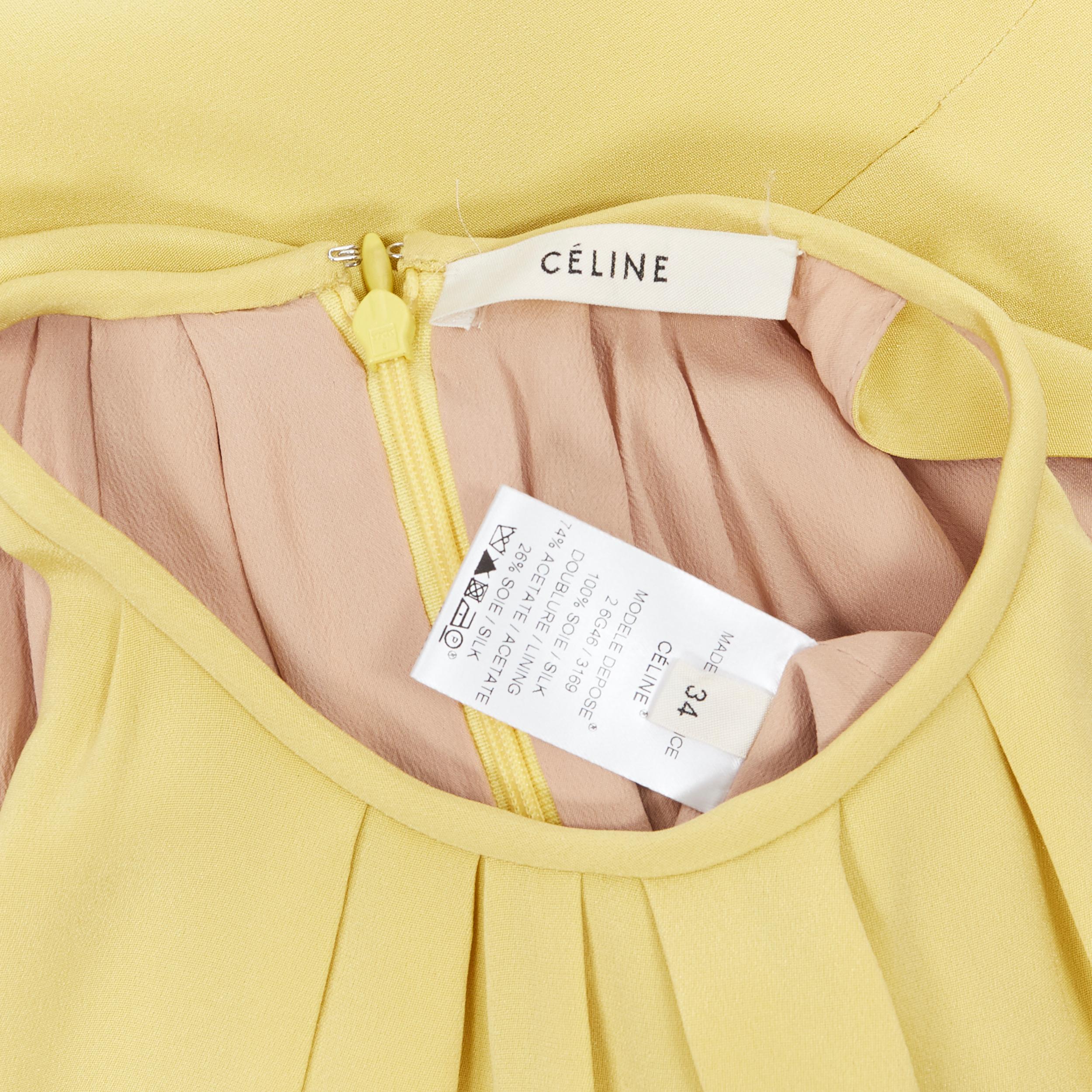 OLD CELINE PHOEBE PHILO yellow silk pleated halter neck mini dress FR34 XS 2