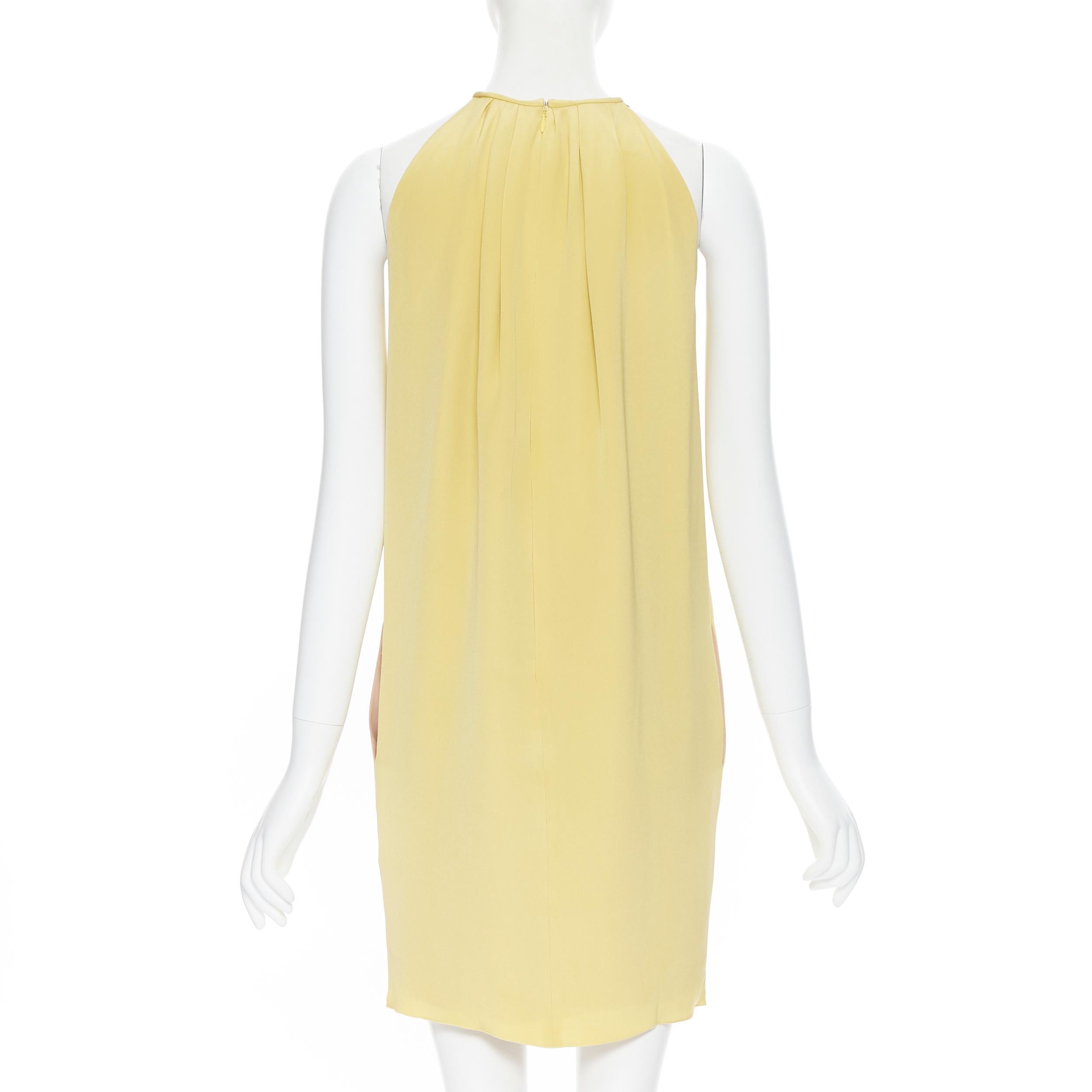 Yellow OLD CELINE PHOEBE PHILO yellow silk pleated halter neck mini dress FR34 XS
