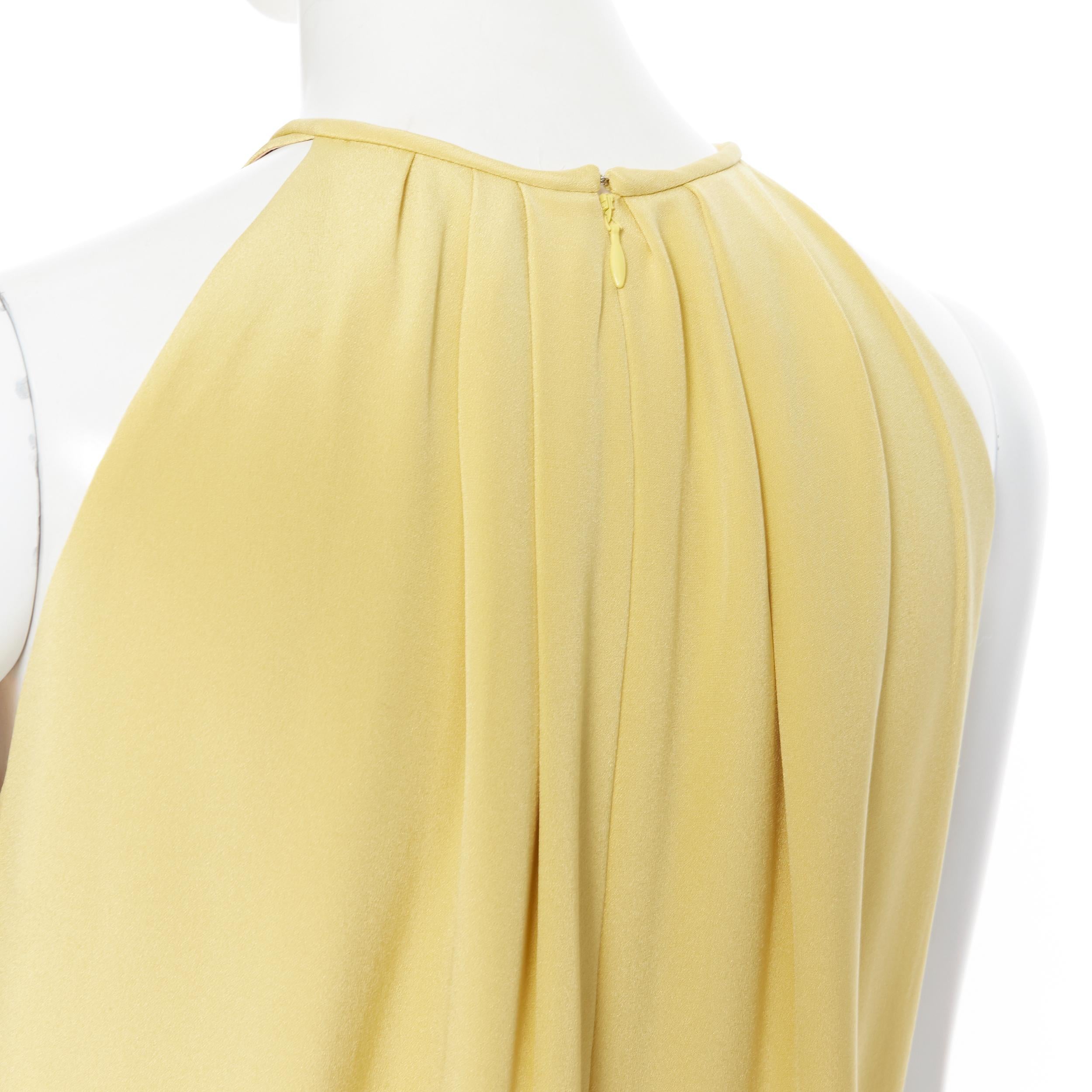 Women's OLD CELINE PHOEBE PHILO yellow silk pleated halter neck mini dress FR34 XS