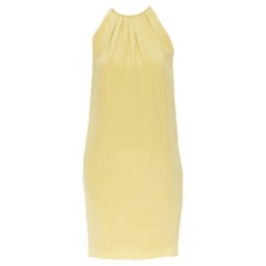 OLD CELINE PHOEBE PHILO yellow silk pleated halter neck mini dress FR34 XS