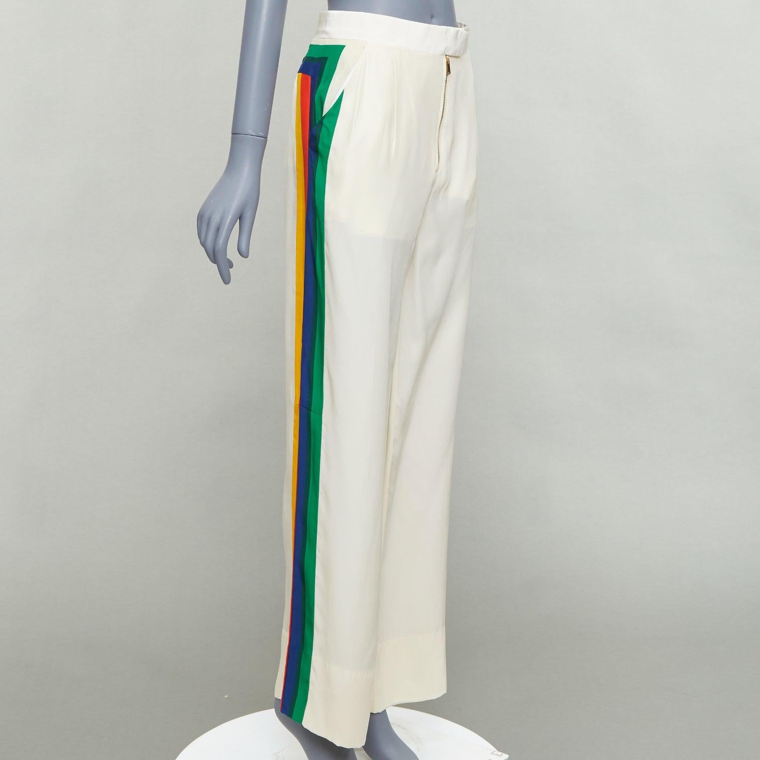 Gray OLD CELINE Phoebe rainbow side trim silk high waist wide leg pants FR34 XS For Sale