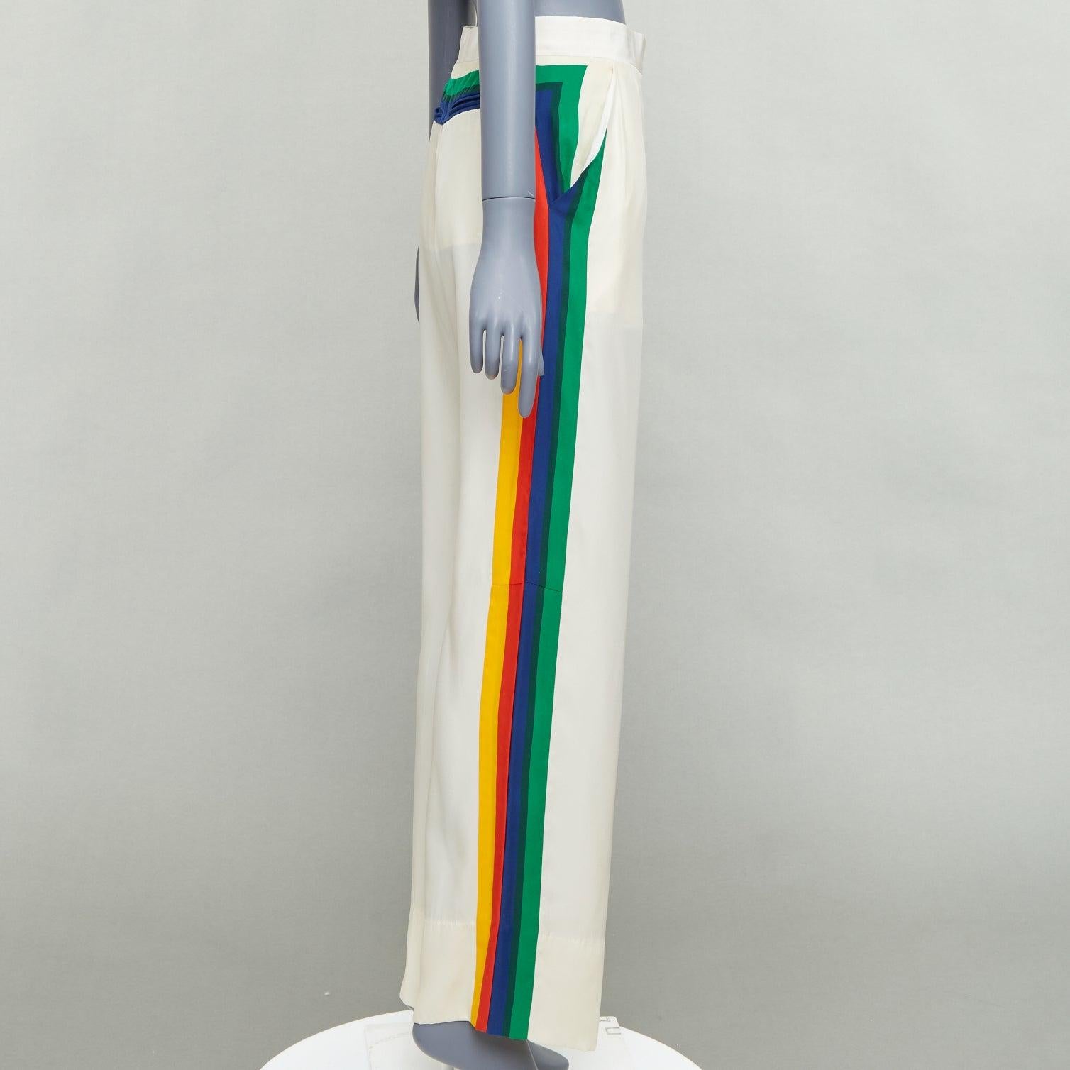 OLD CELINE Phoebe rainbow side trim silk high waist wide leg pants FR34 XS In Good Condition For Sale In Hong Kong, NT